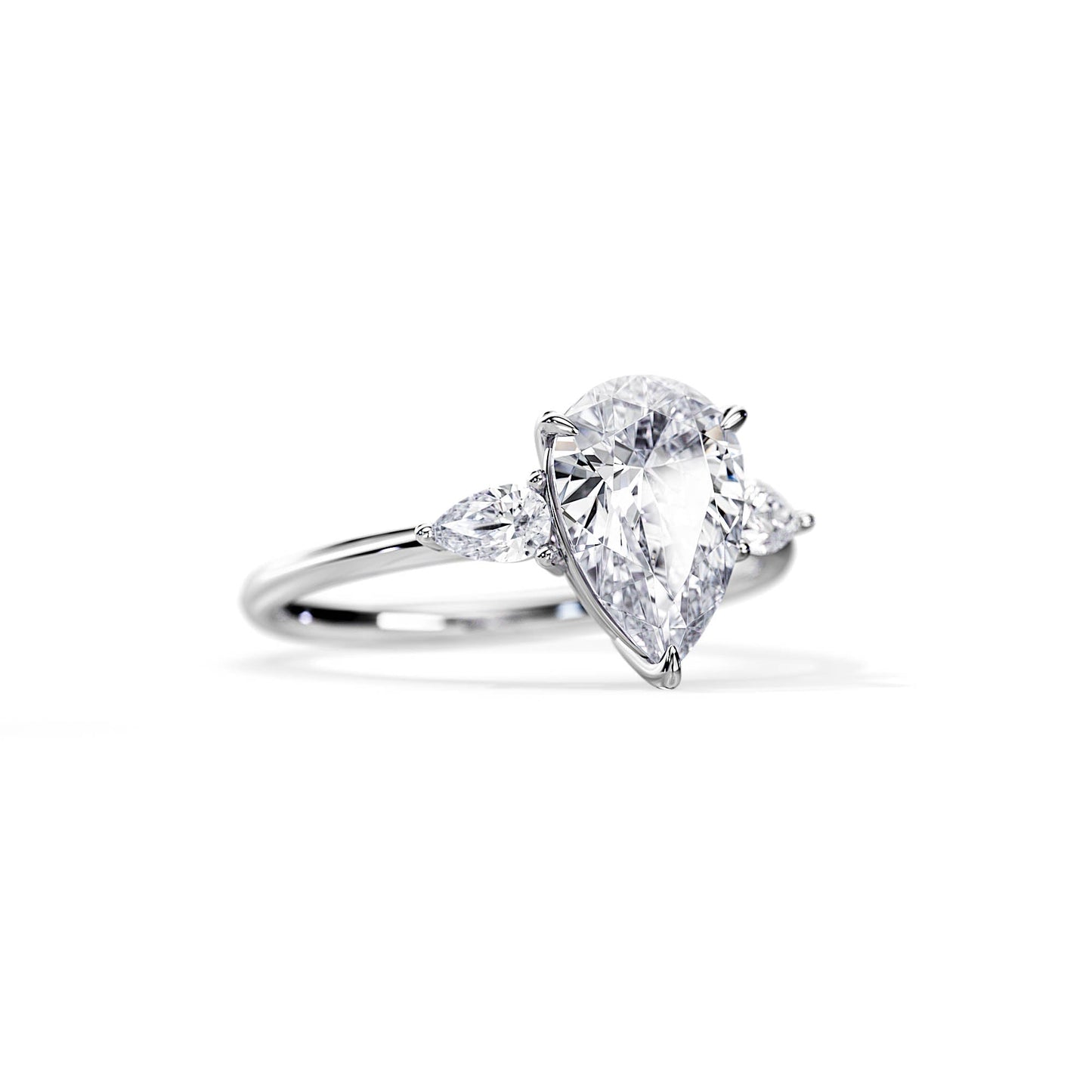 3.0 CT Three Stone Pear Cut Moissanite Engagement Ring