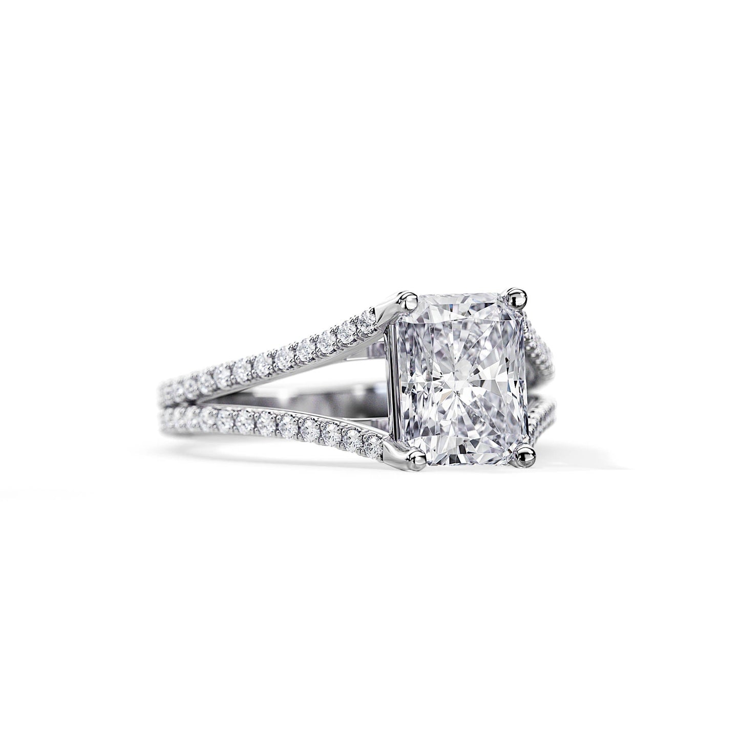 2.70 CT Radiant Cut Moissanite Hidden Halo Split Shank Engagement Ring
