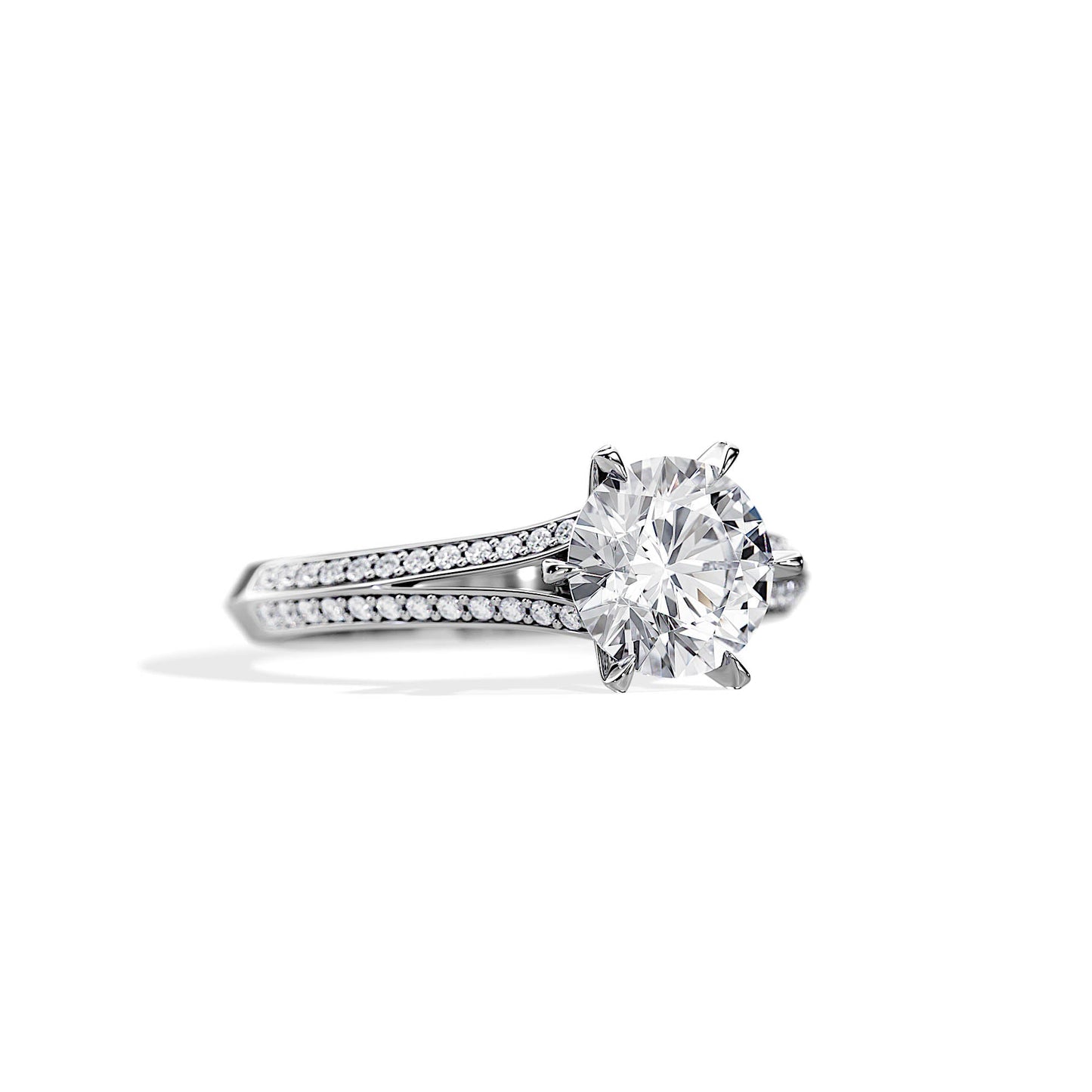 2.0 CT Round Cut Moissanite Split Shank Engagement Ring