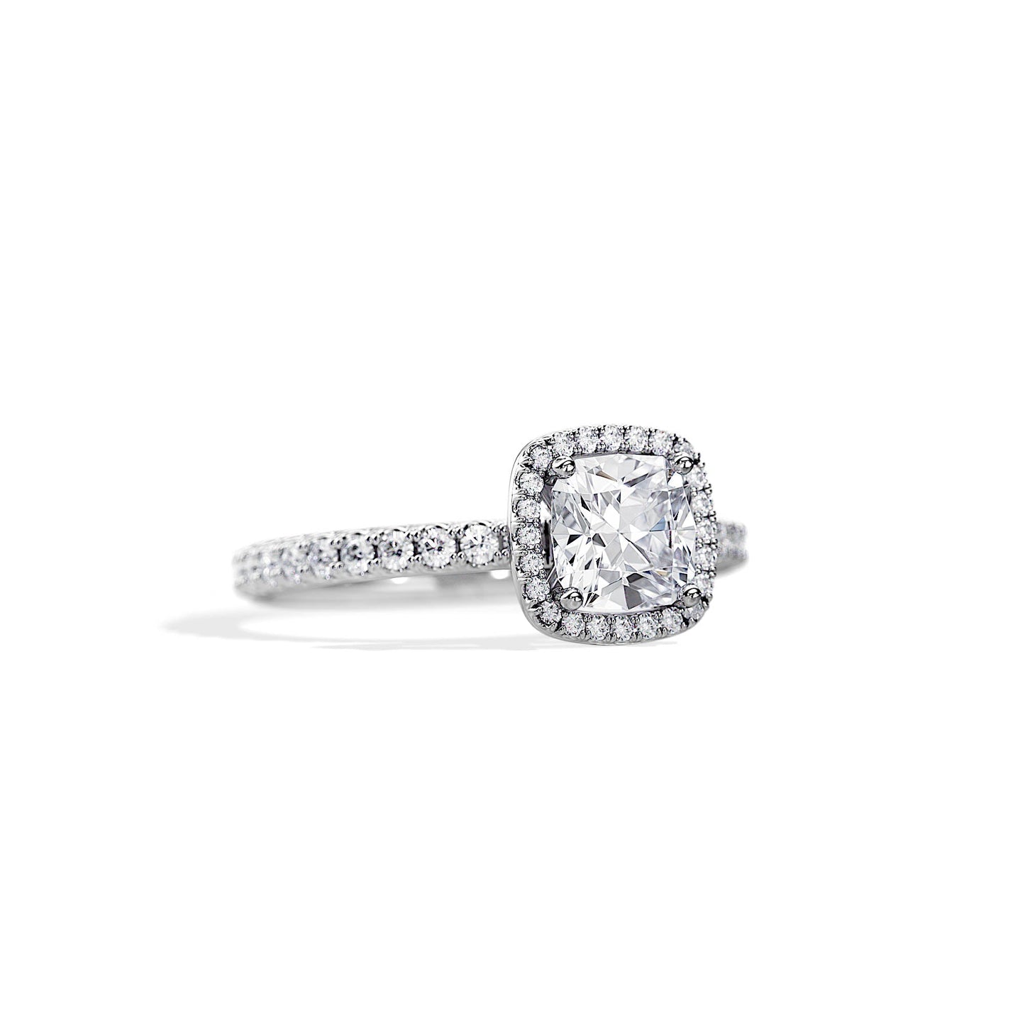 1.0 CT Cushion Cut Moissanite Halo & Pave Engagement Ring