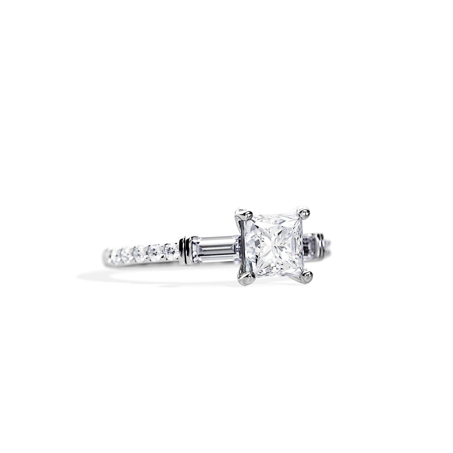 1.0 CT Princess Cut Moissanite Pave Style Engagement Ring