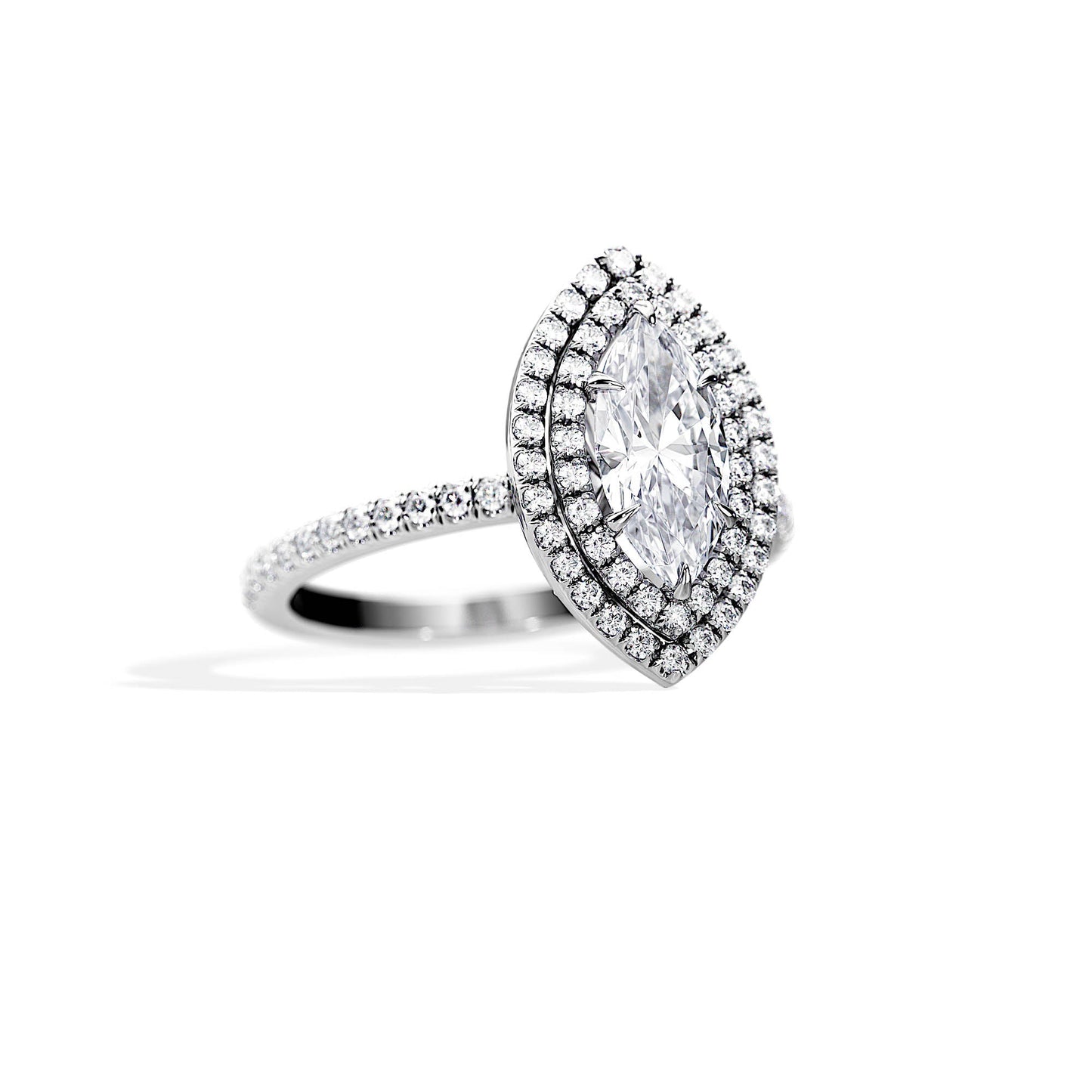 3.0 CT Marquise Cut Moissanite Double Halo & Pave Engagement Ring