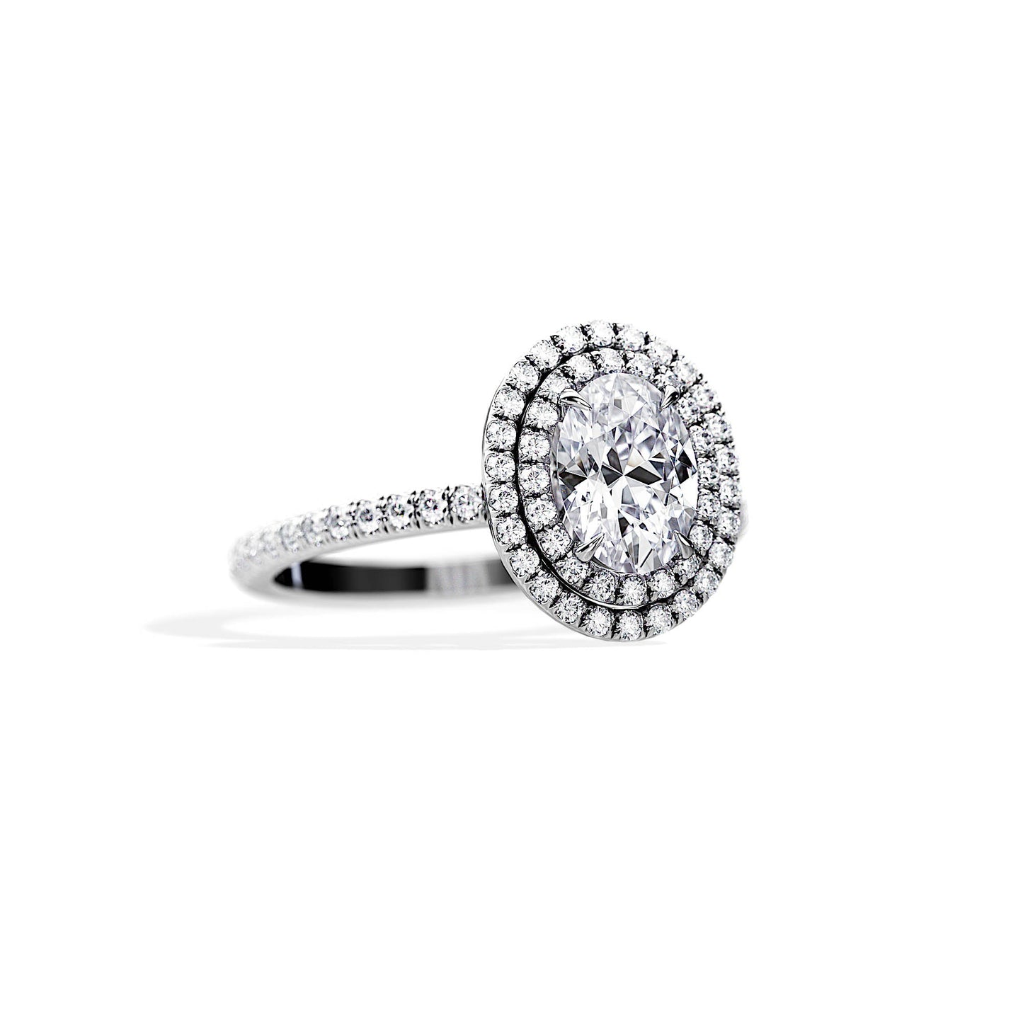 1.0 CT Oval Cut Moissanite Double Halo & Pave Engagement Ring