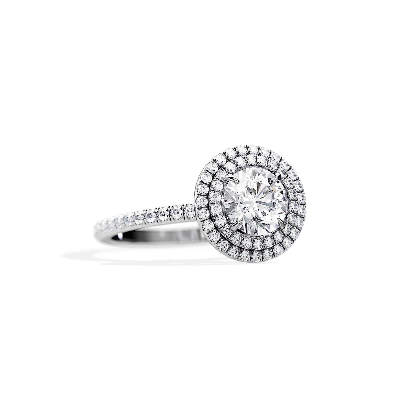 1.0 CT Round Cut Moissanite Double Halo & Pave Engagement Ring
