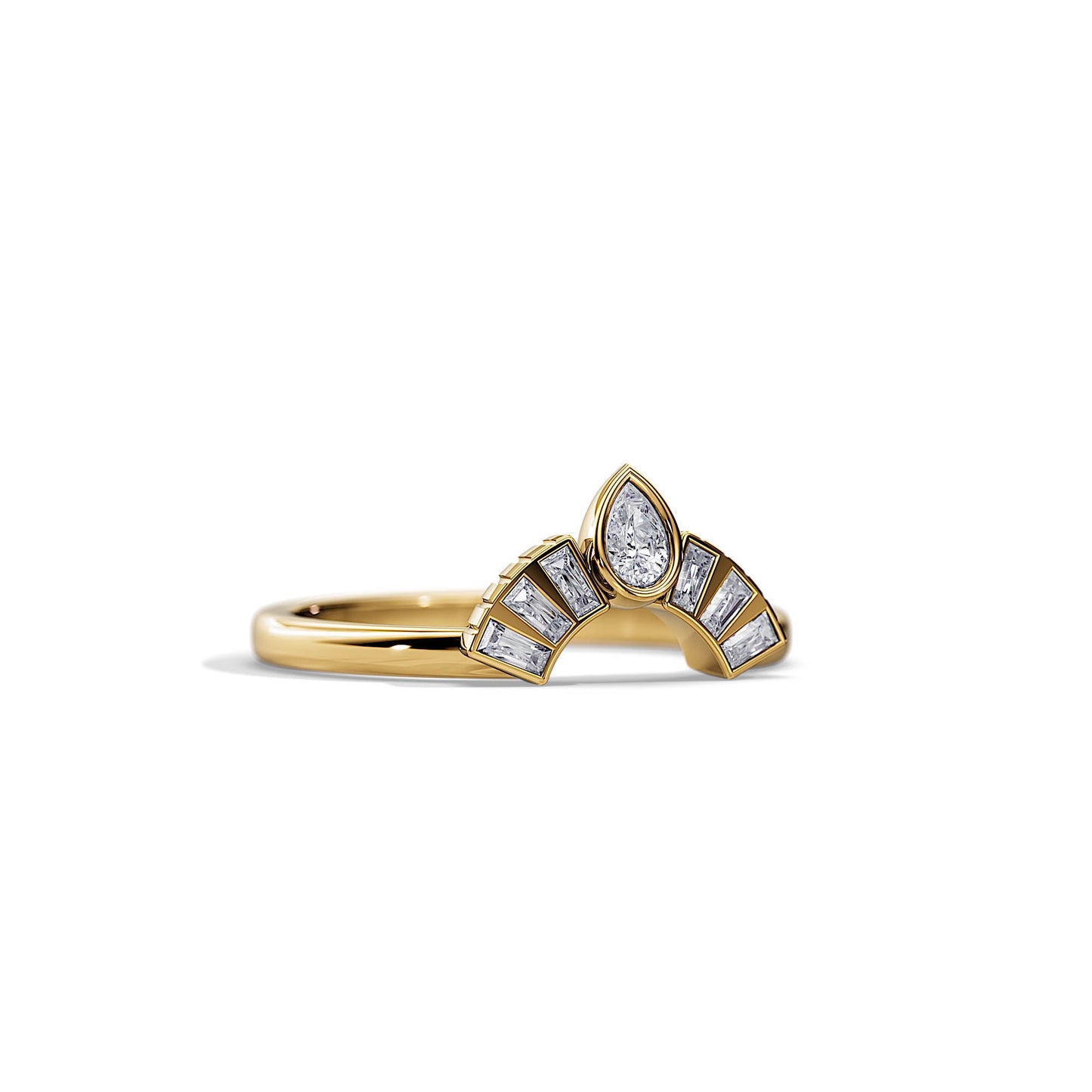 0.35 TCW Pear / Baguette Crown Moissanite Wedding Band
