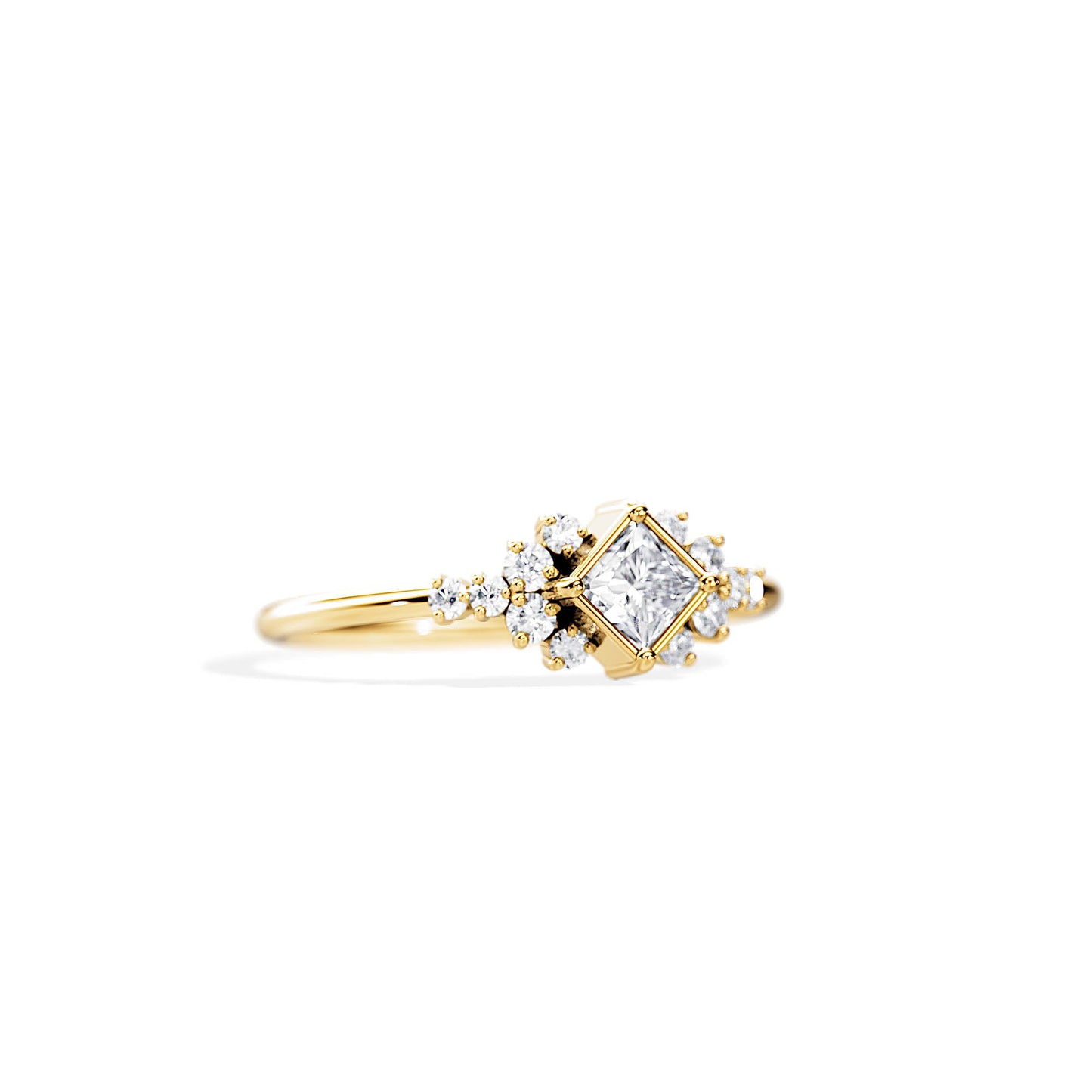 0.40 CT Princess Cut Moissanite Cluster Style Engagement Ring
