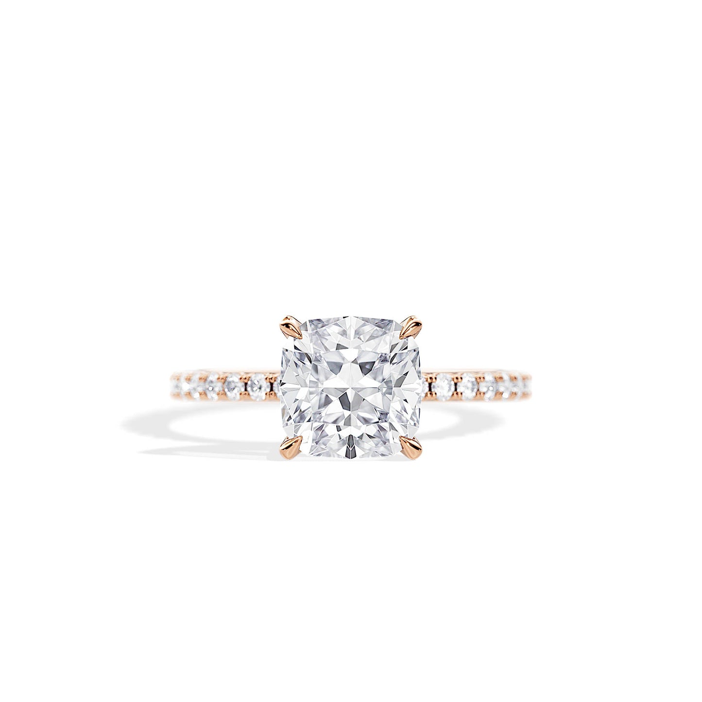 2.40 CT Cushion Cut Moissanite Hidden Halo & Pave Engagement Ring