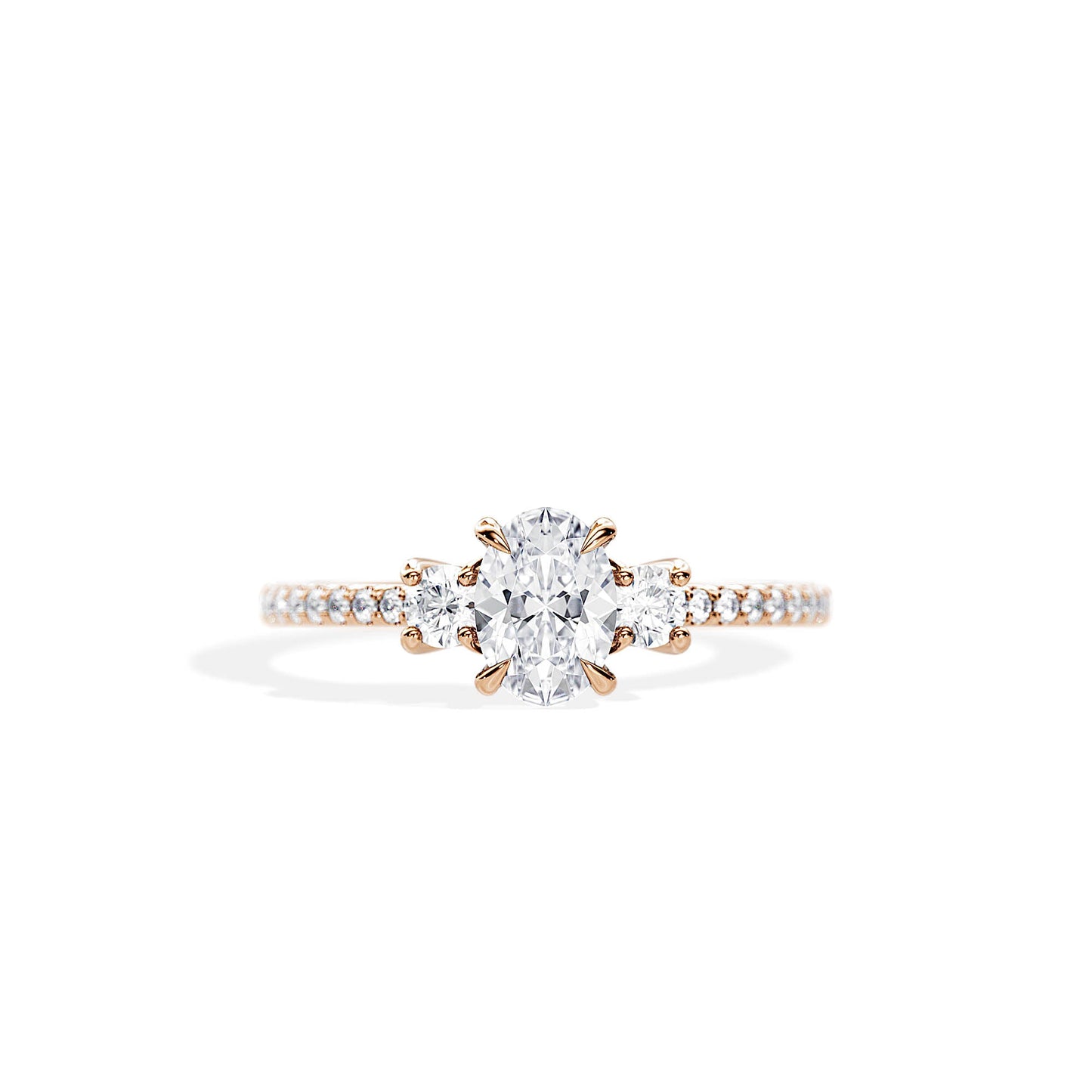 1.0 CT Three Stone Oval Cut Moissanite Pave Engagement Ring