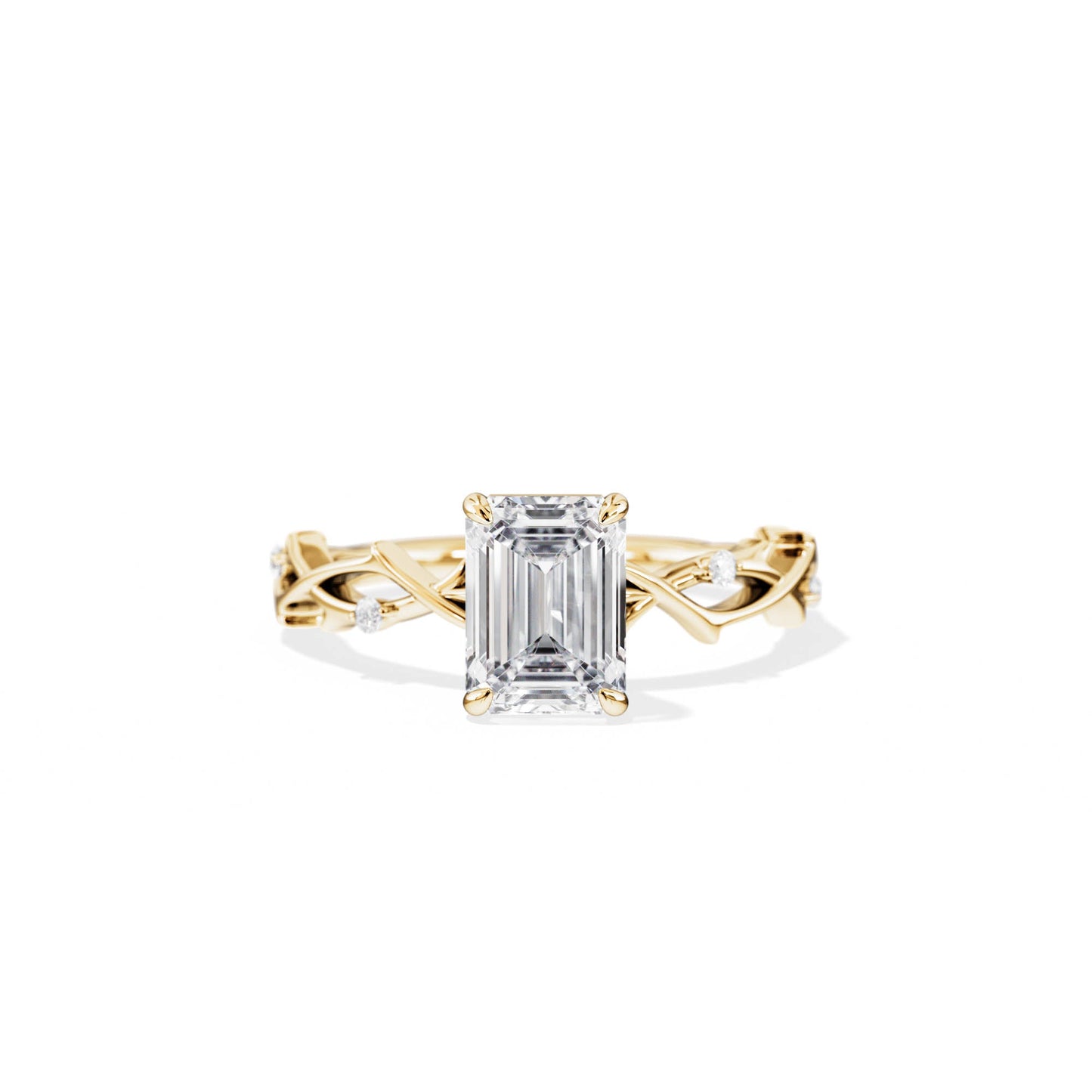1.75 CT Emerald Cut Moissanite Twig Style Engagement Ring