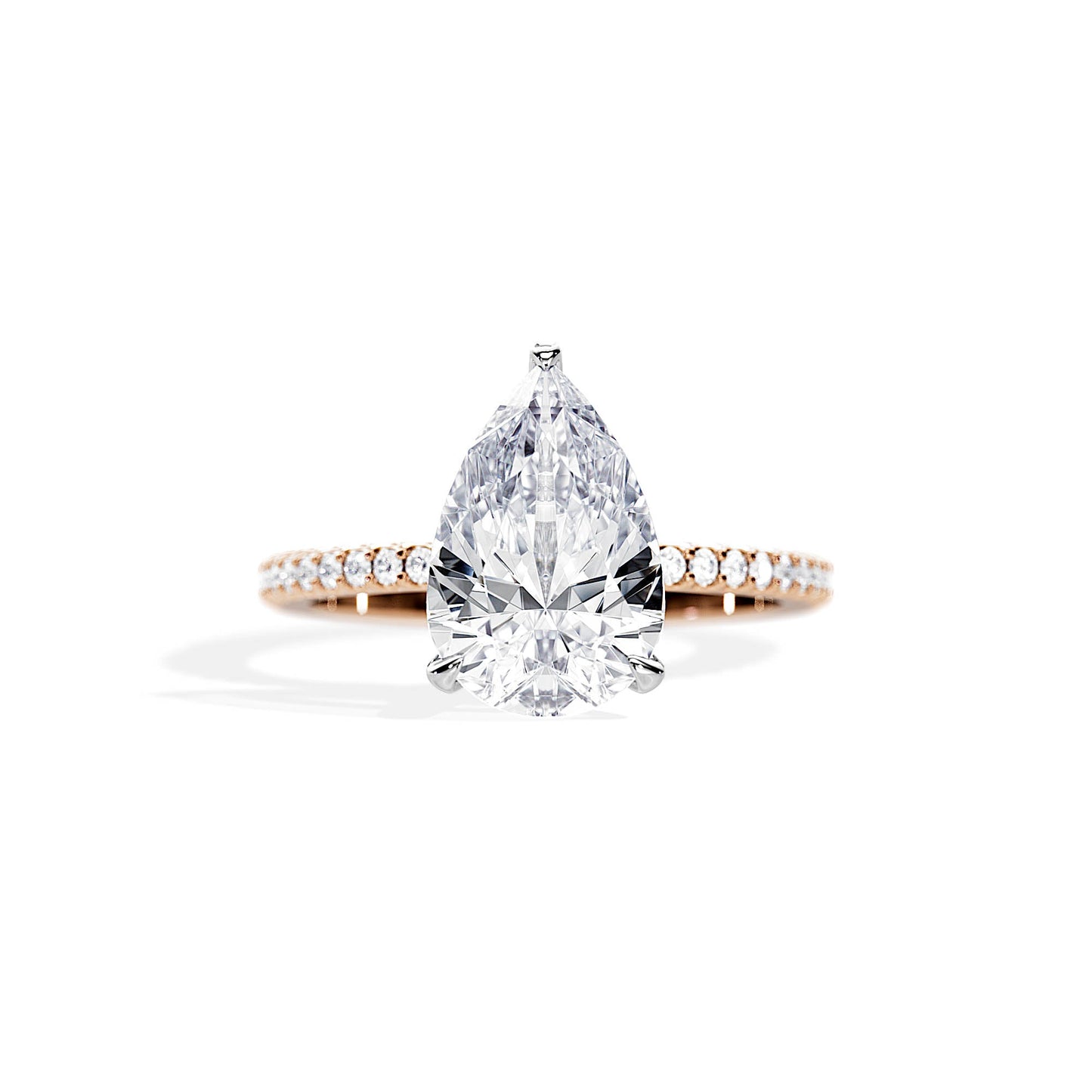 3.0 CT Pear Cut Moissanite Hidden Halo & Pave Setting Engagement Ring