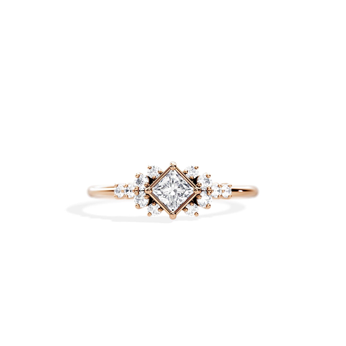 0.40 CT Princess Cut Moissanite Cluster Style Engagement Ring