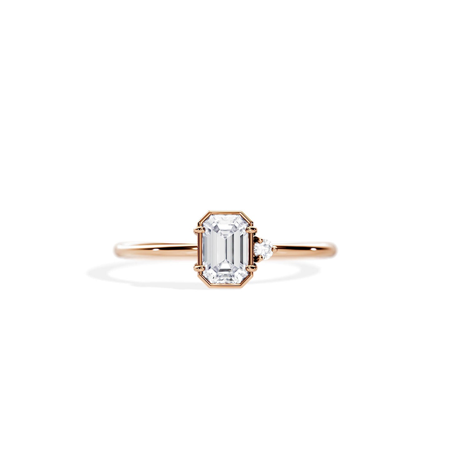0.50 CT Emerald Cut Moissanite Bezel setting Engagement Ring