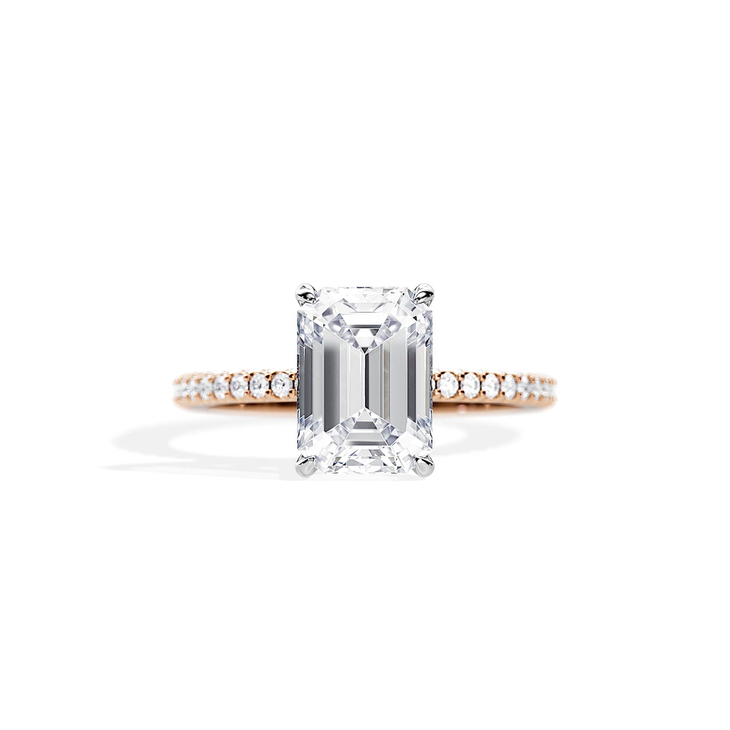 3.50 CT Emerald Cut Hidden Halo & Pave Setting Moissanite Engagement Ring