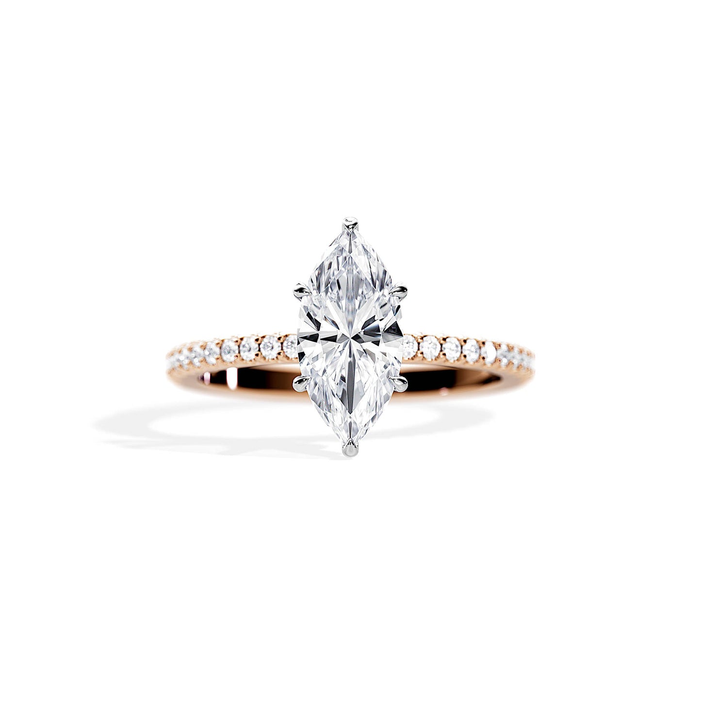 1.50 CT Marquise Moissanite Hidden Halo & Pave Engagement Ring