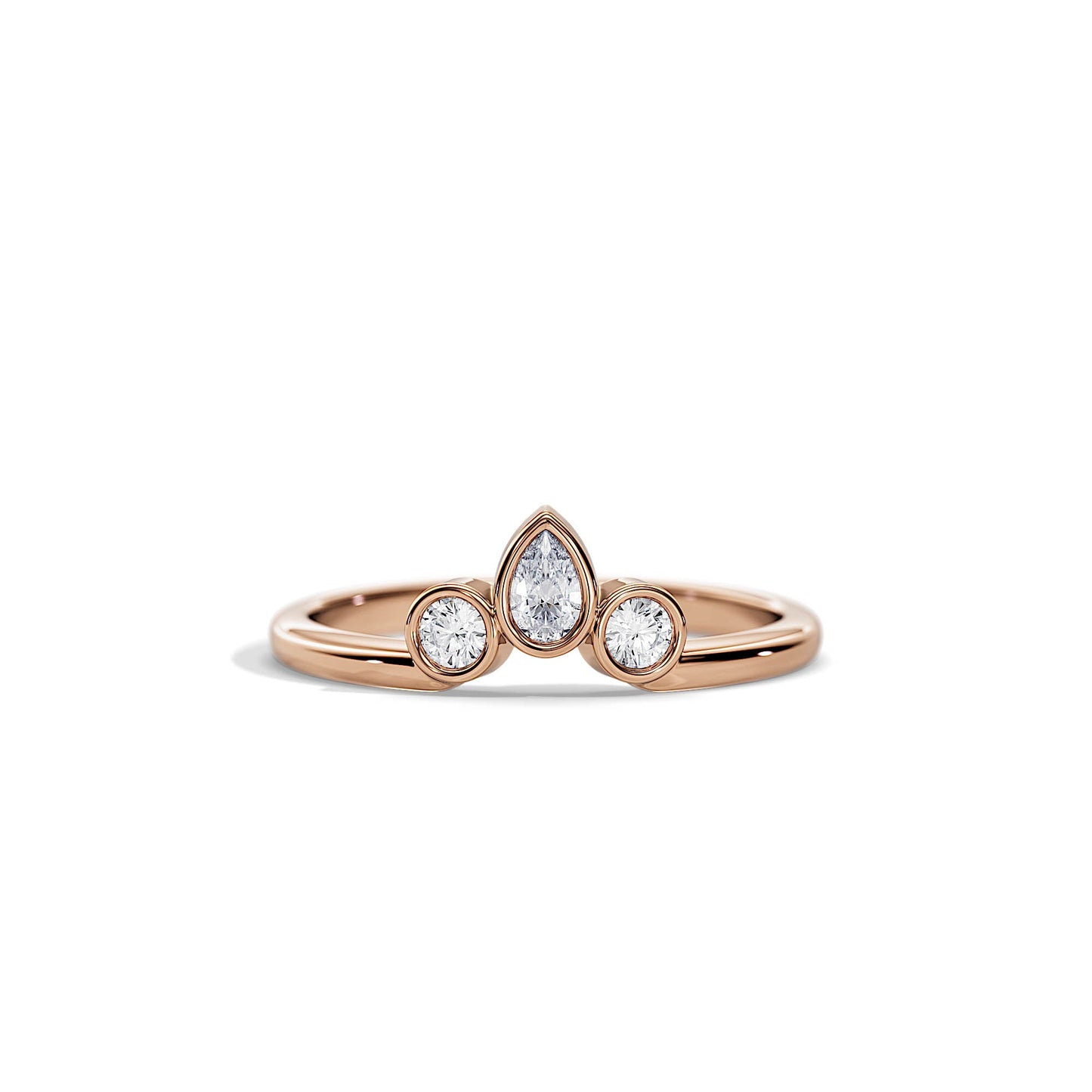 0.40 TCW Round & Pear Three Stone Moissanite Wedding Band