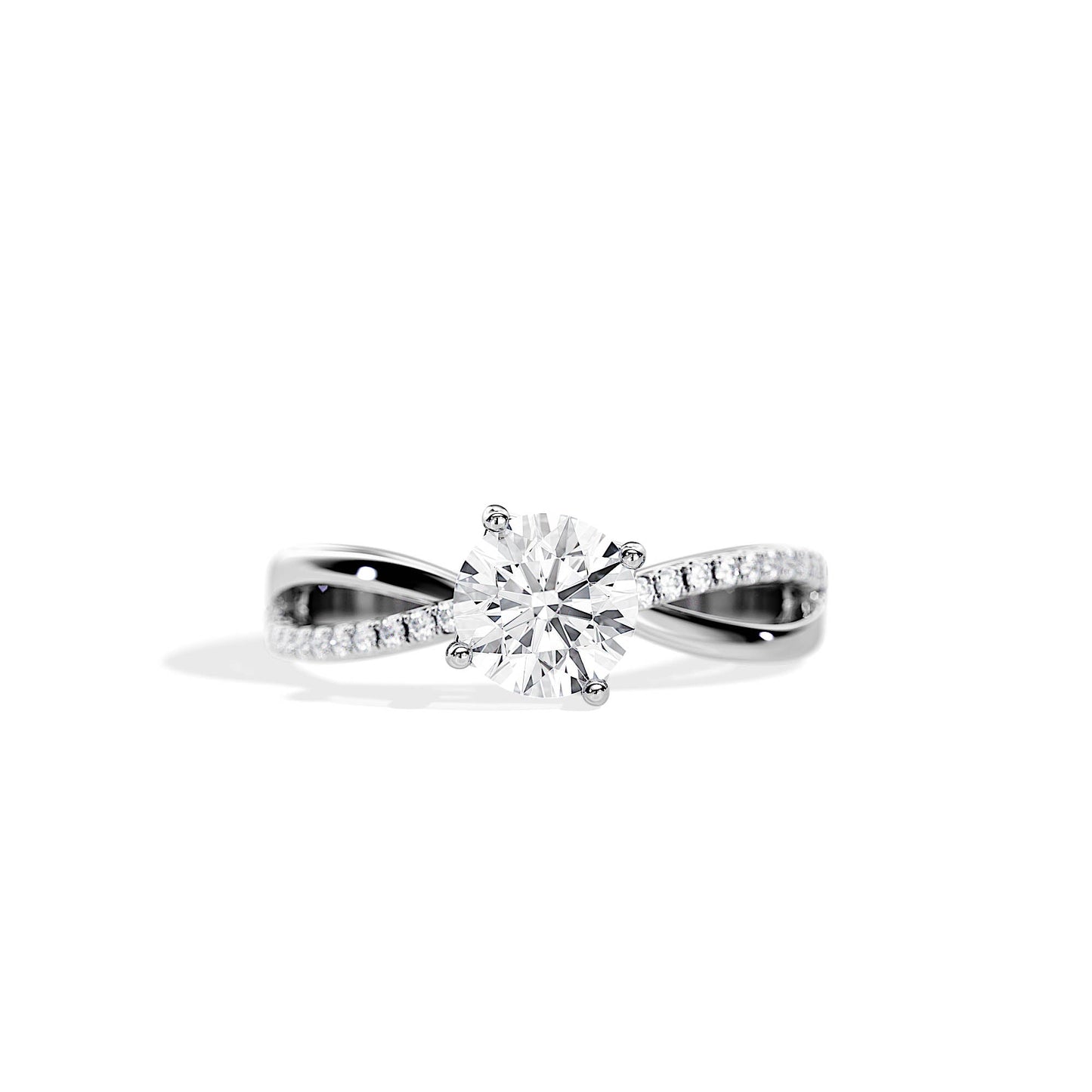 1.0 CT Round Cut Moissanite Split Shank Engagement Ring