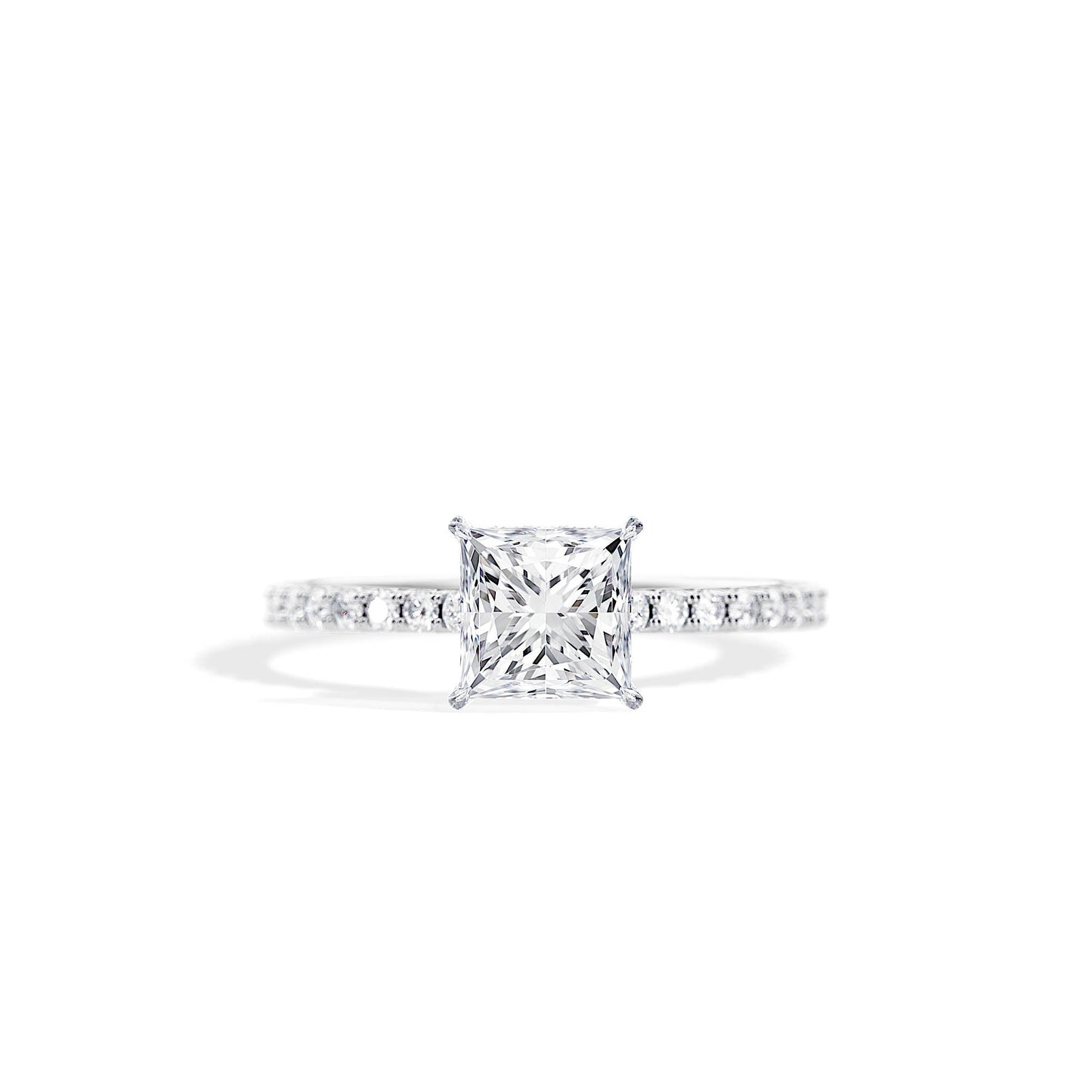 1.20 CT Princess Cut Moissanite Hidden Halo & Pave Engagement Ring