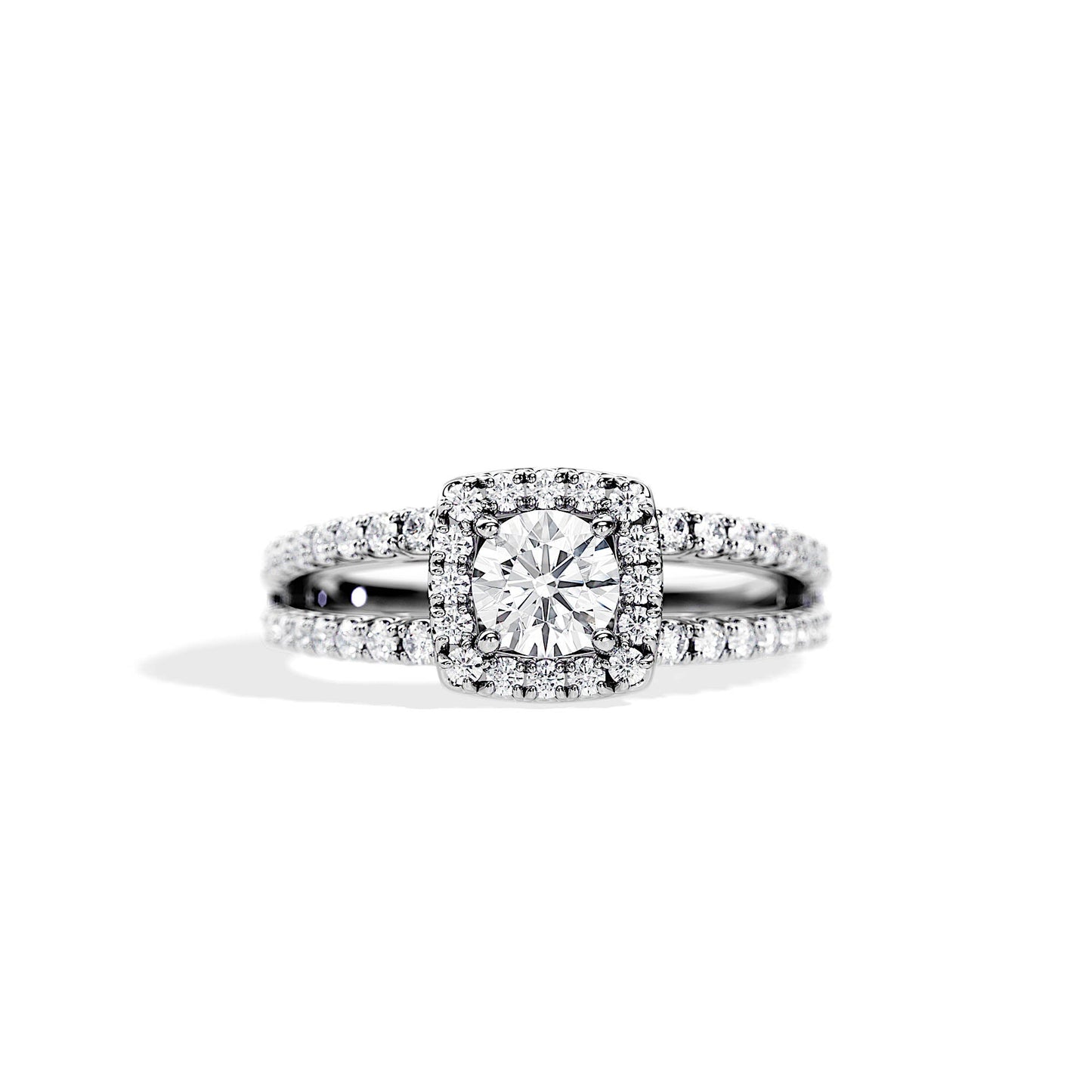 0.50 CT Round Cut Moissanite Halo Split Shank Engagement Ring