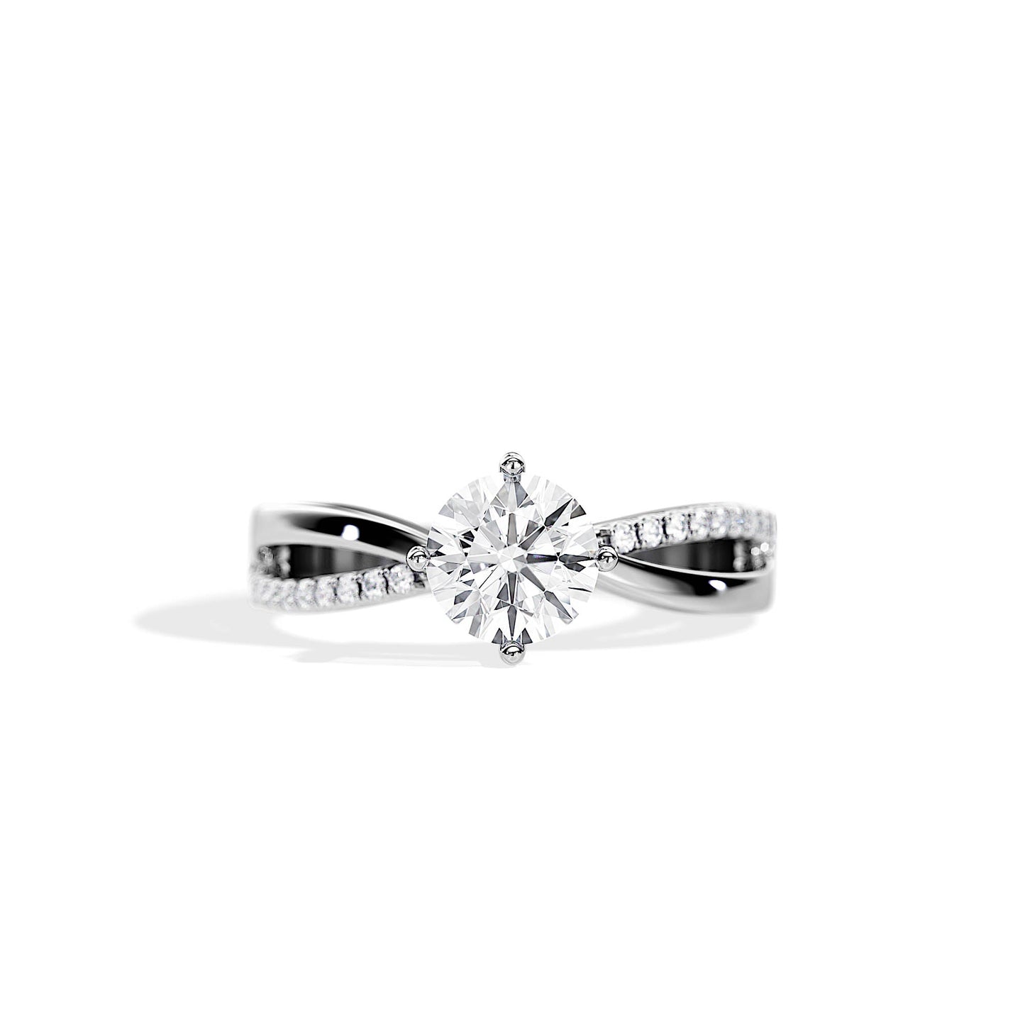 1.0 CT Round Moissanite Split Shank Engagement Ring