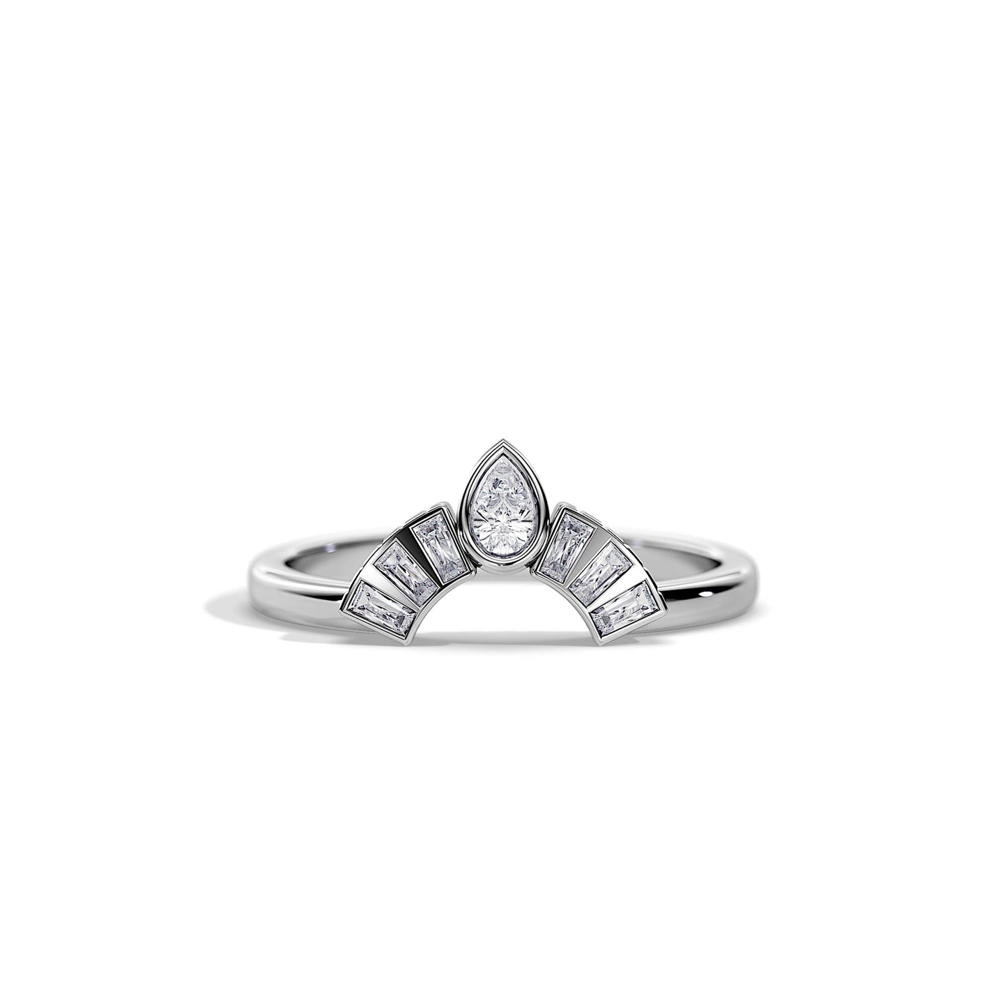 0.35 TCW Pear / Baguette Crown Moissanite Wedding Band