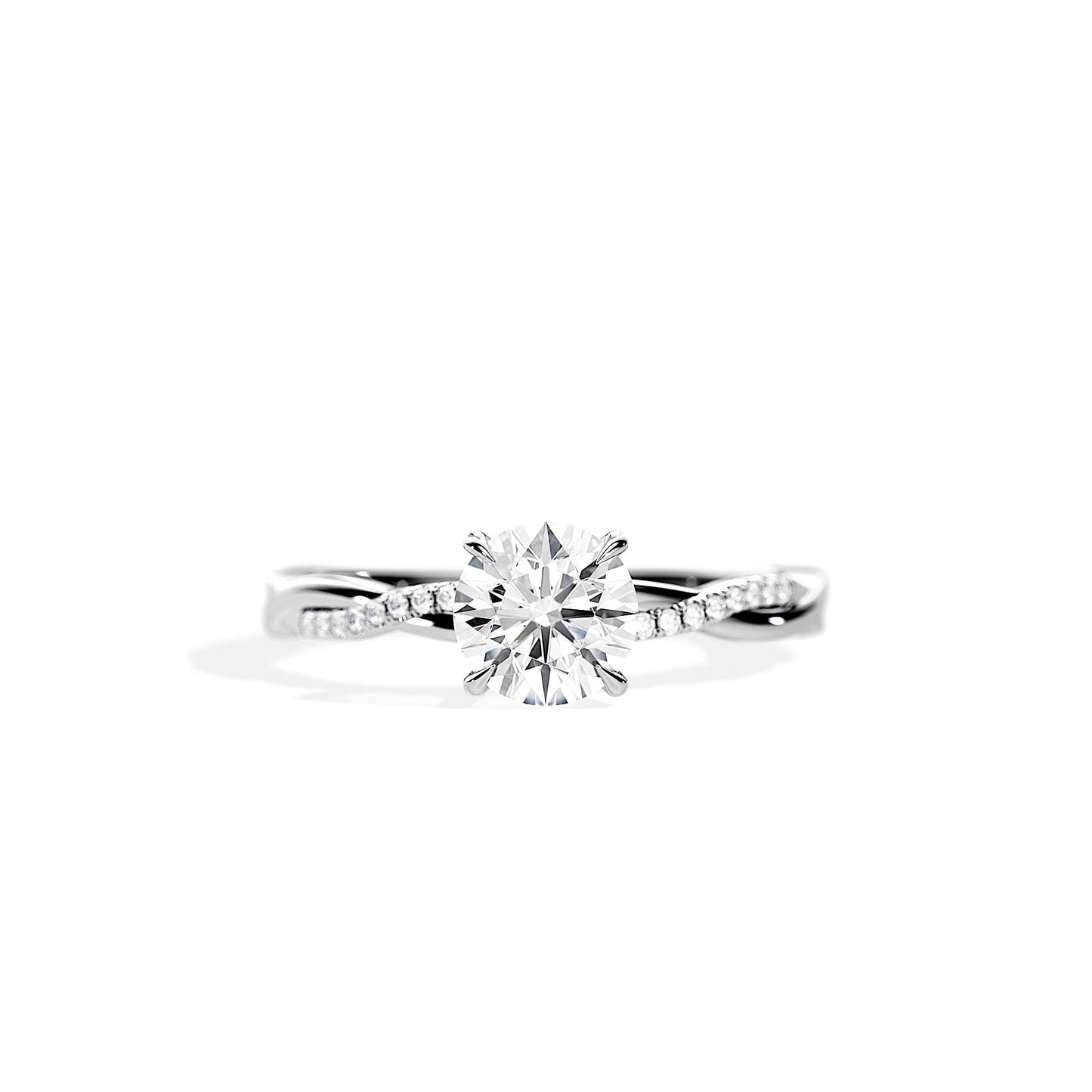 1.0 CT Round Cut Moissanite Twisted Pave Engagement Ring