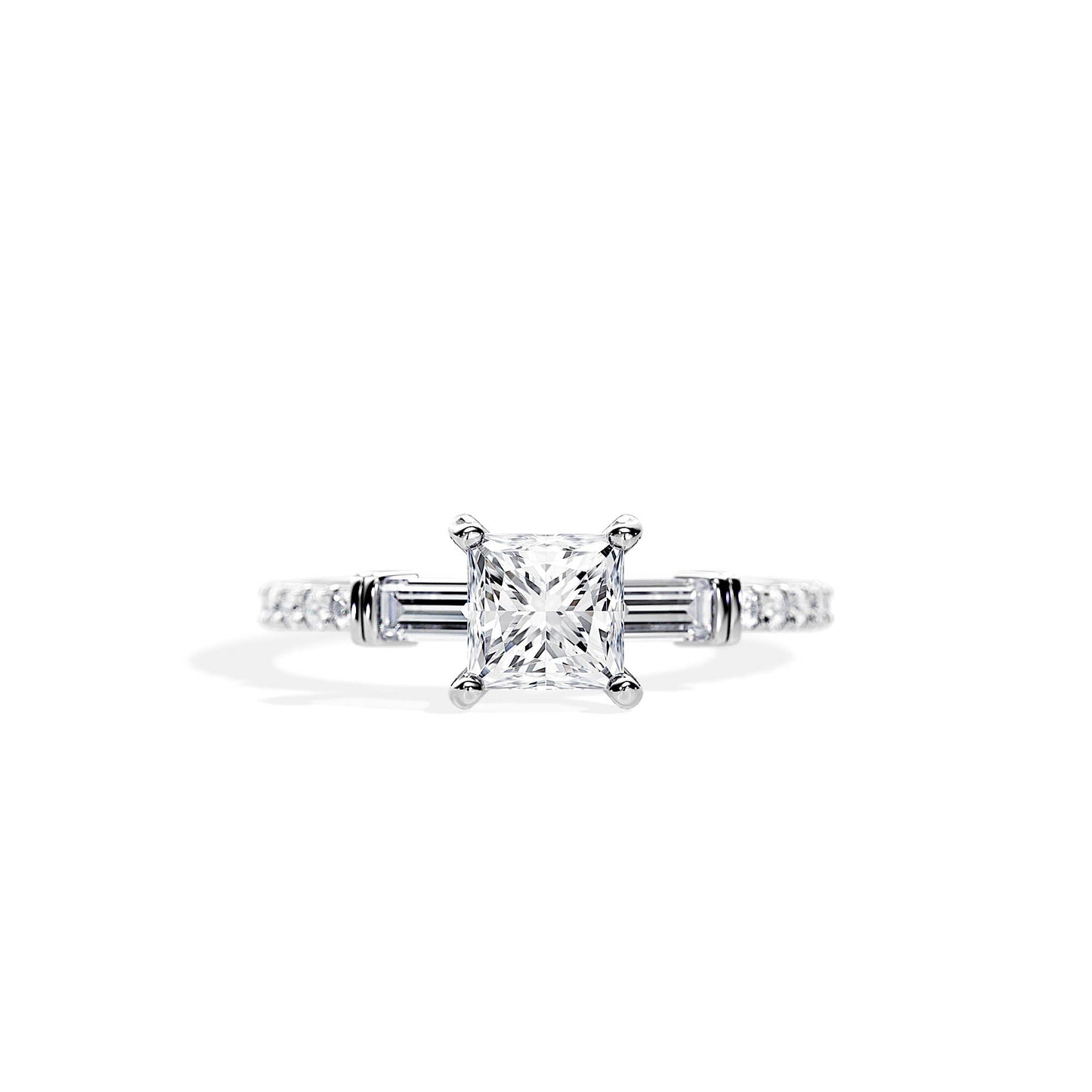 1.0 CT Princess Cut Moissanite Pave Style Engagement Ring