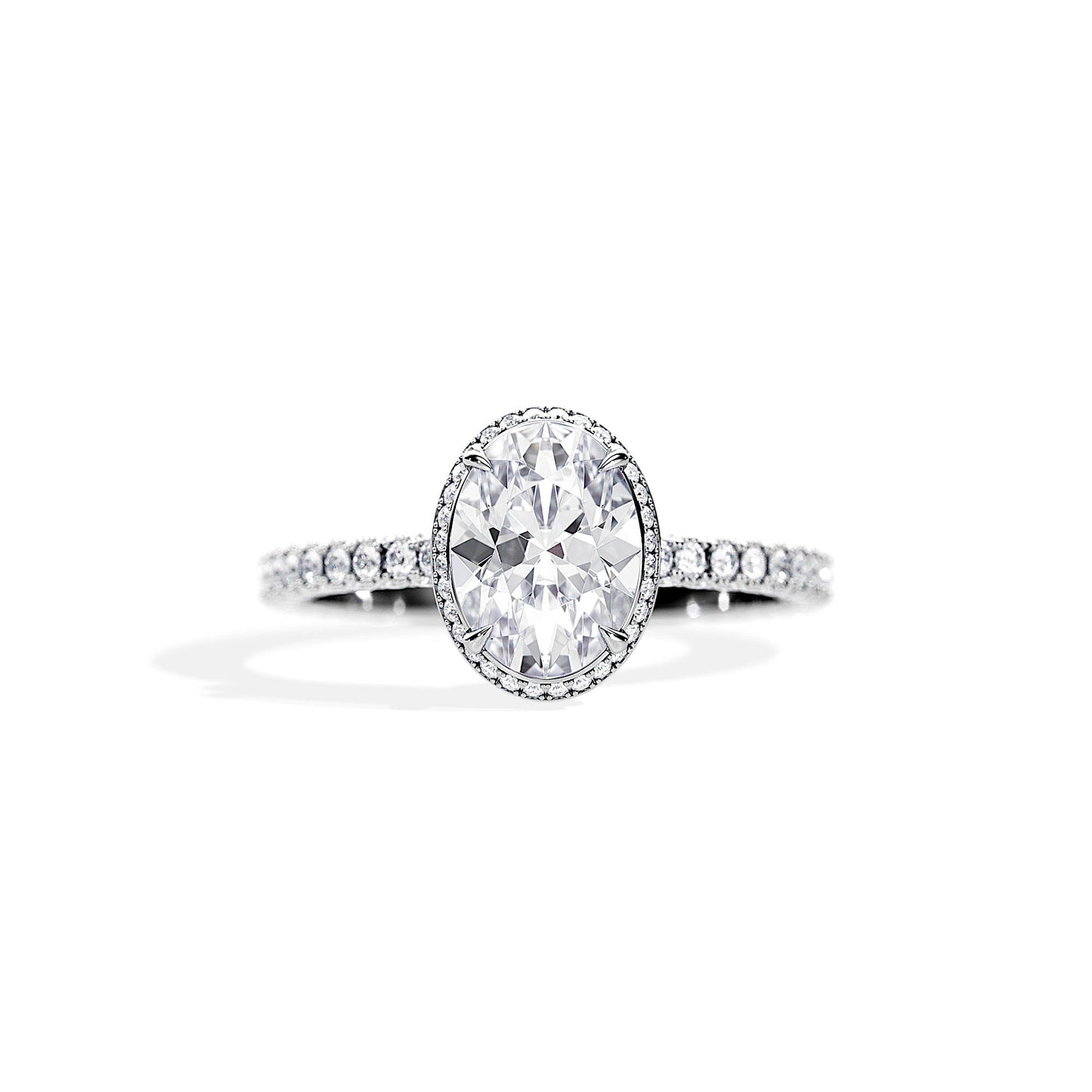 2.10 CT Hidden Halo Oval Cut Moissanite Pave Engagement Ring