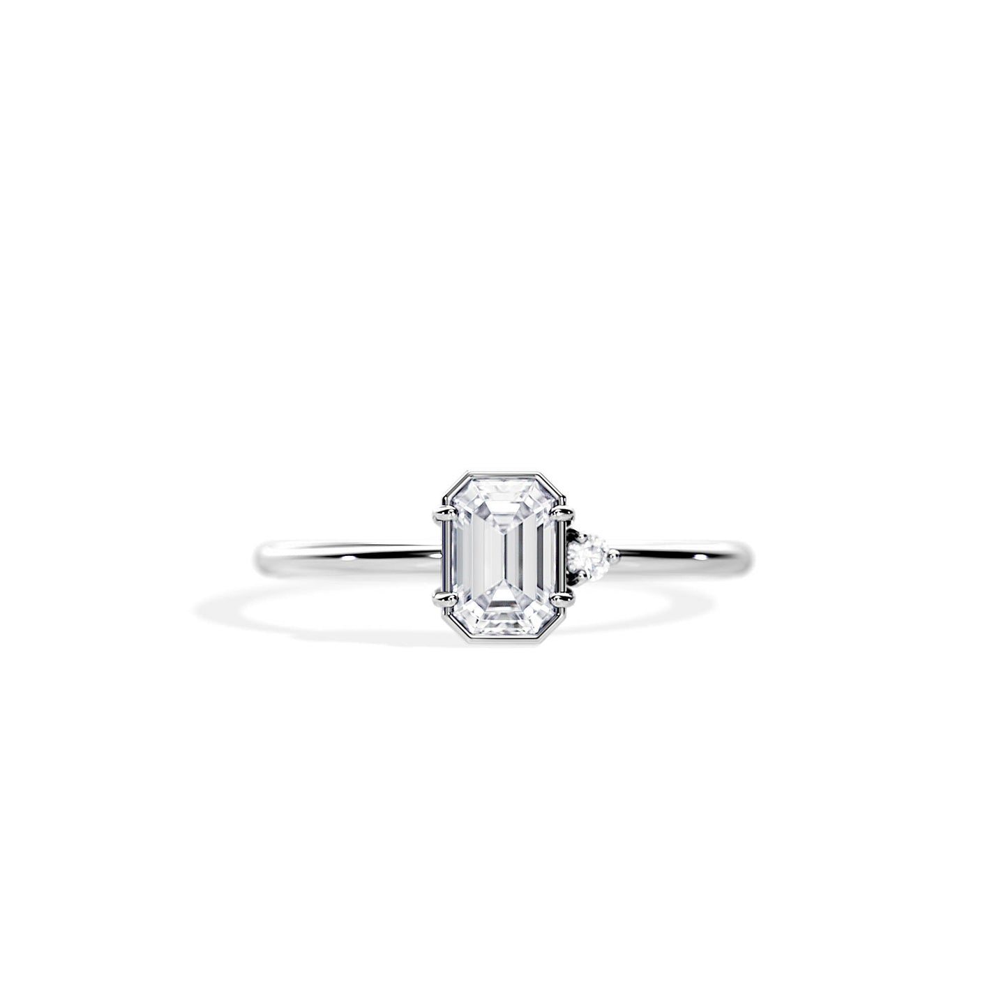 0.50 CT Emerald Cut Moissanite Bezel setting Engagement Ring