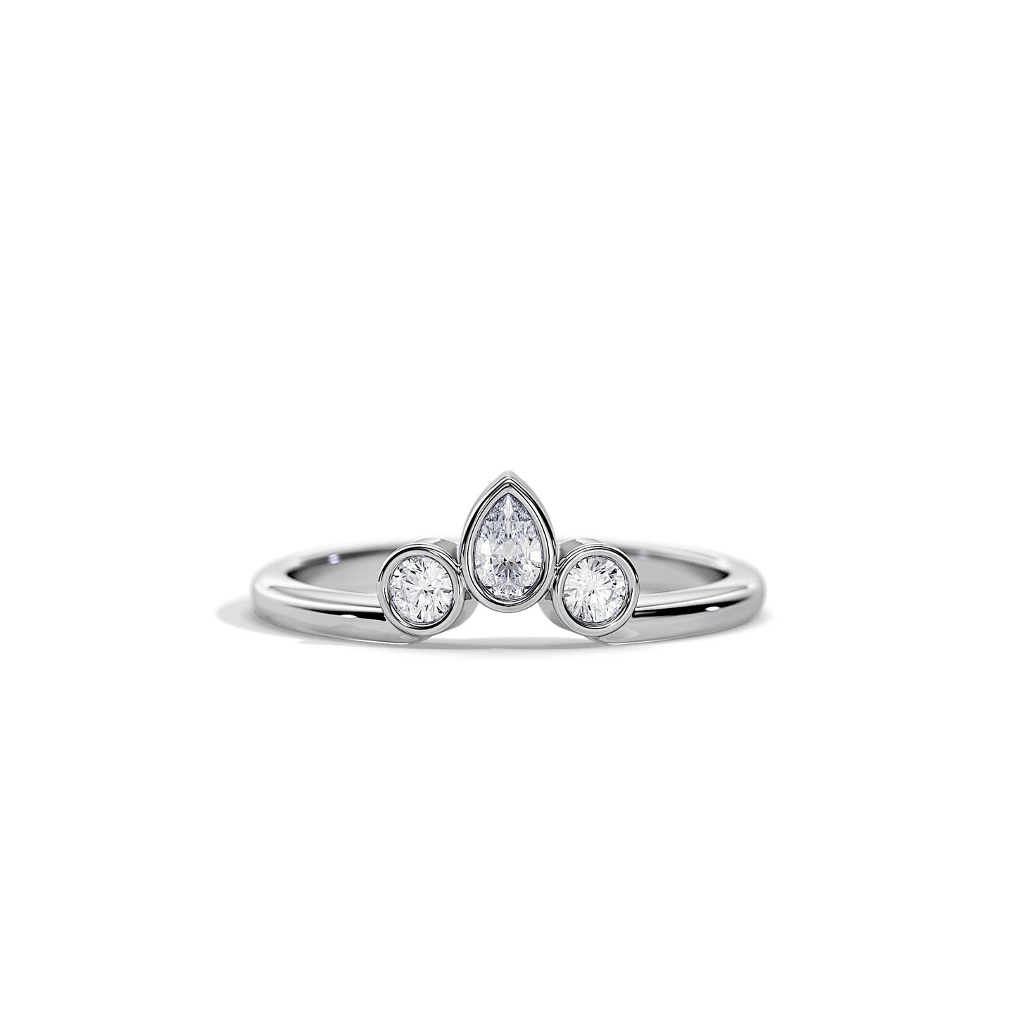 0.40 TCW Round & Pear Three Stone Moissanite Wedding Band