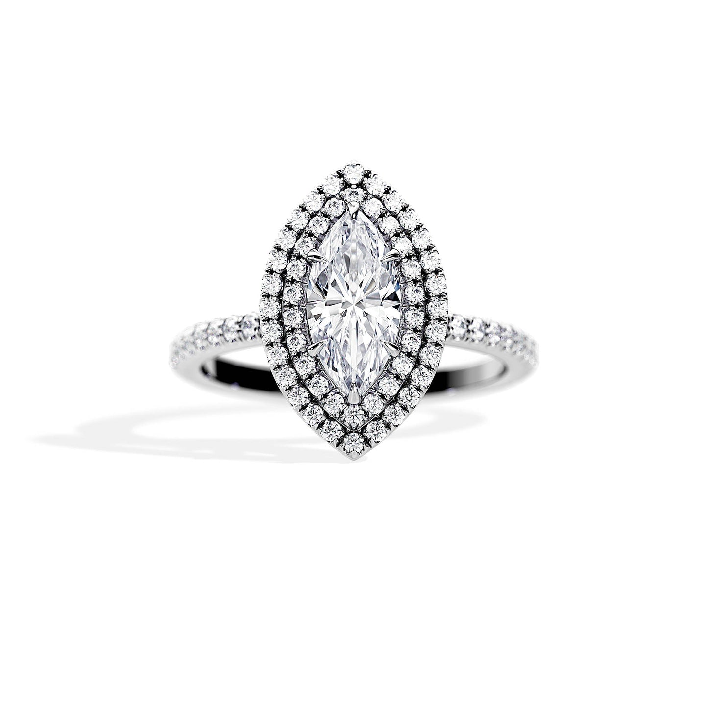 3.0 CT Marquise Cut Moissanite Double Halo & Pave Engagement Ring