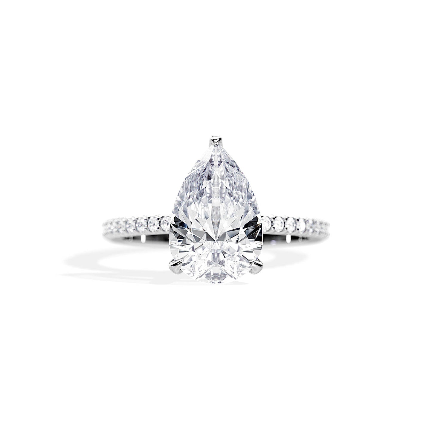 3.0 CT Pear Cut Moissanite Hidden Halo & Pave Setting Engagement Ring