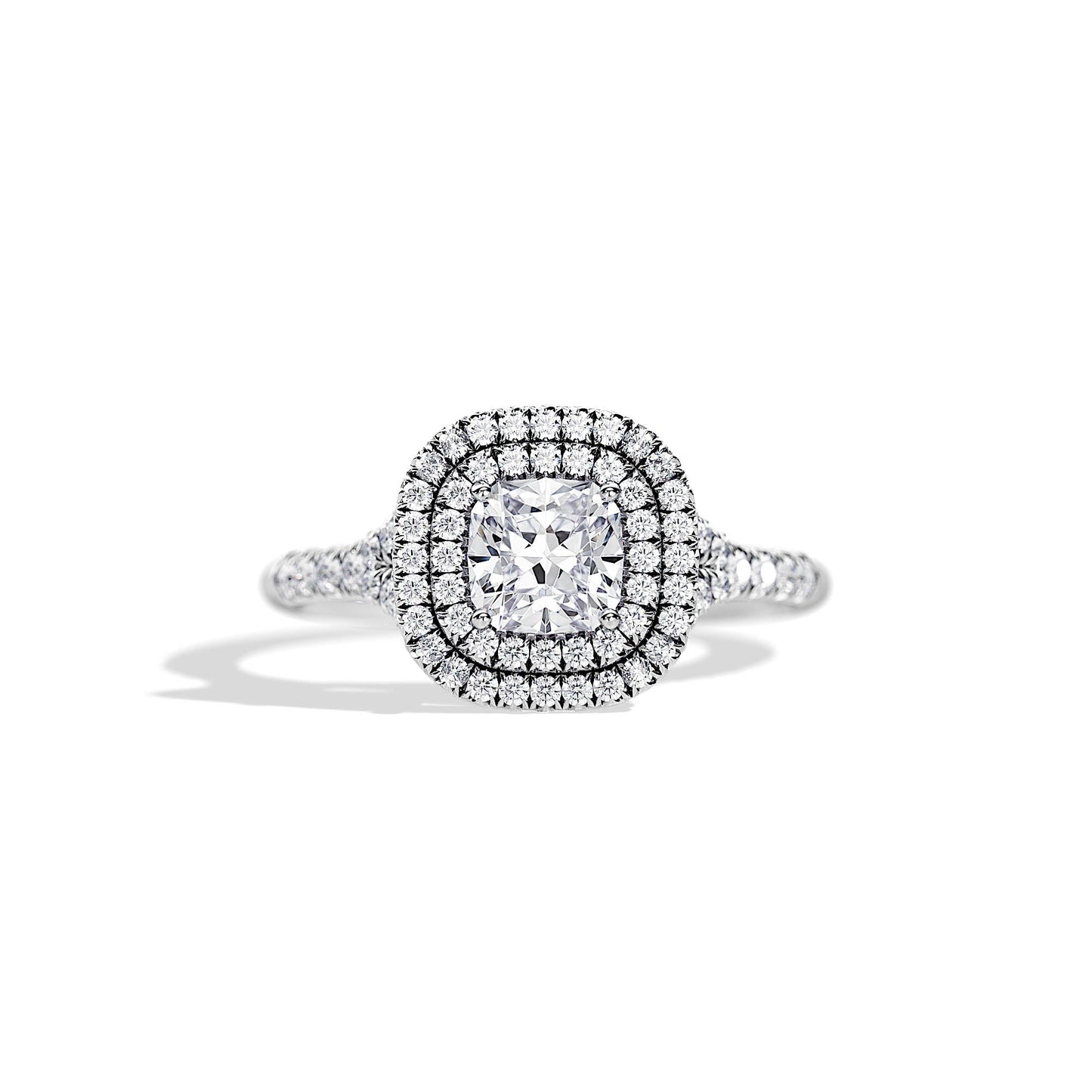 1.0 CT Cushion Cut Moissanite Double Halo Engagement Ring