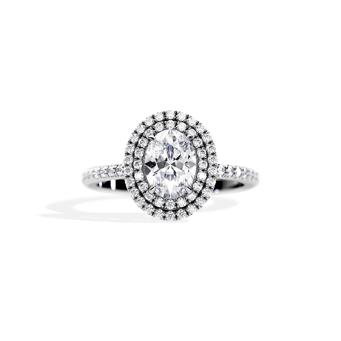 1.0 CT Oval Cut Moissanite Double Halo & Pave Engagement Ring
