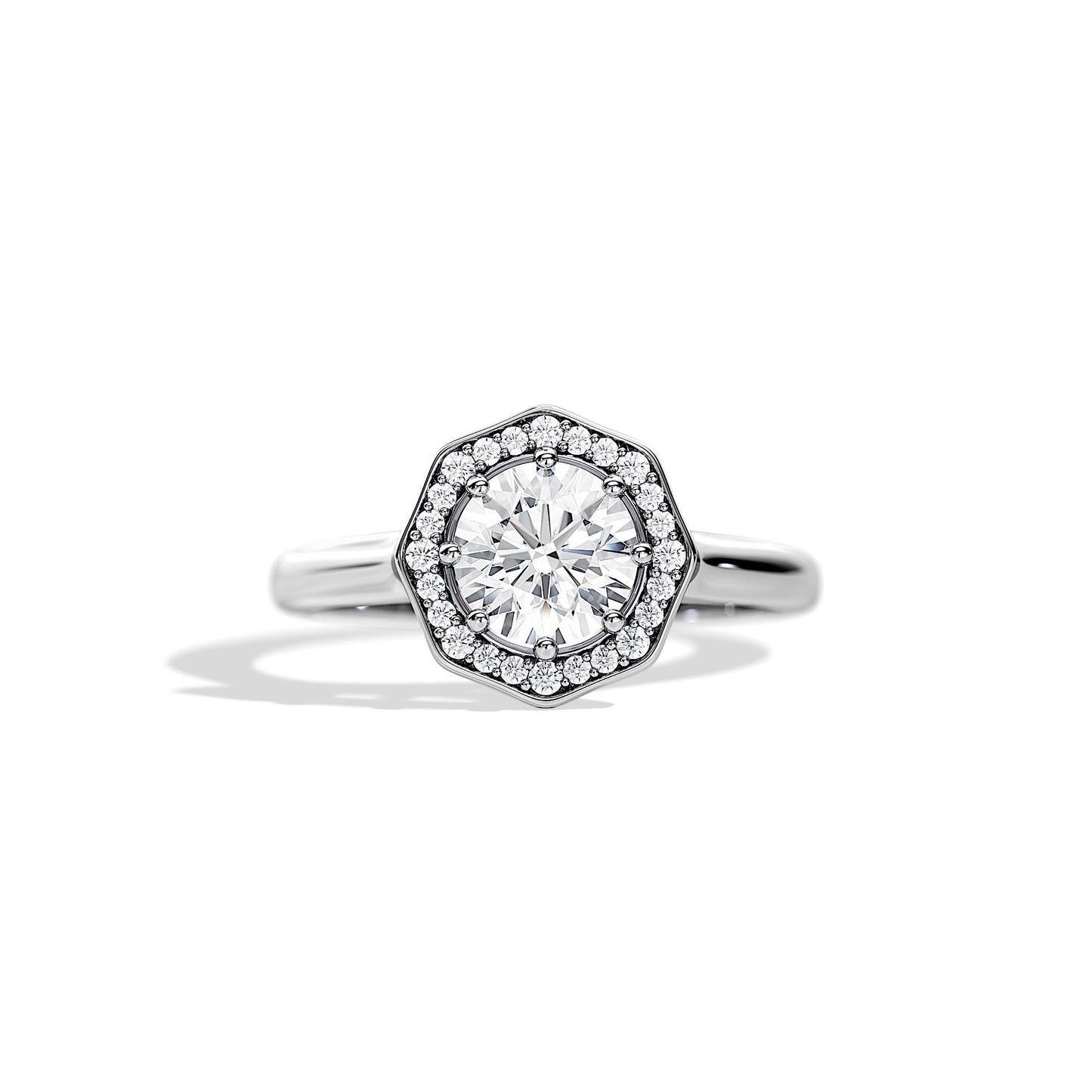 1.0 CT Round Cut Moissanite Halo Setting Engagement Ring