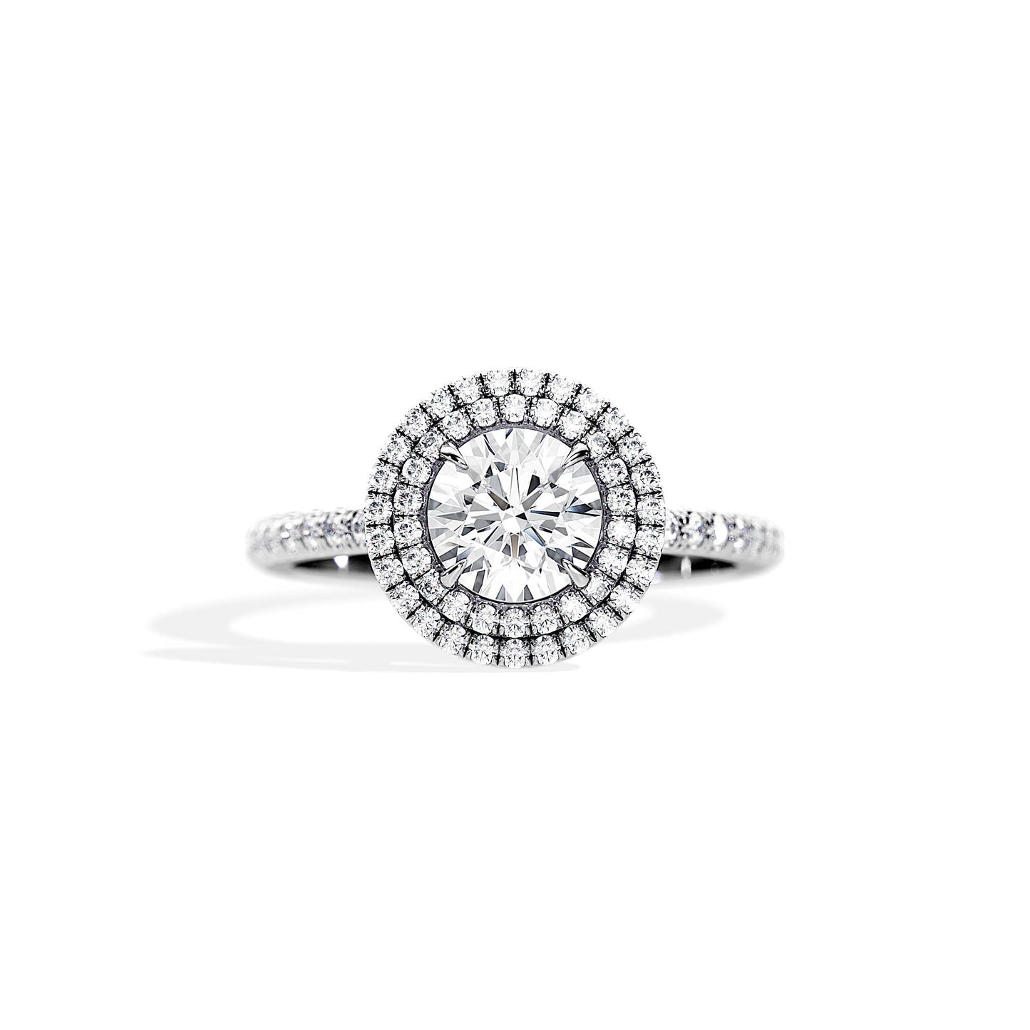 1.0 CT Round Cut Moissanite Double Halo & Pave Engagement Ring
