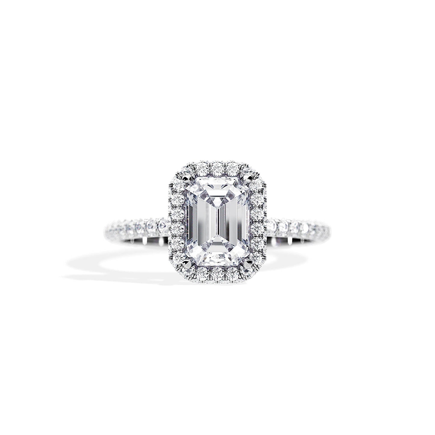 1.75 CT Emerald Cut Halo & Pave Moissanite Engagement Ring