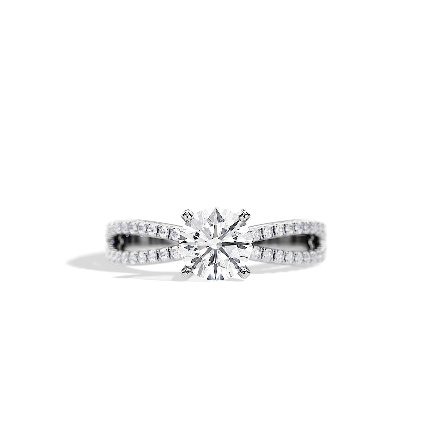 1.0 CT Round Cut Moissanite Split Pave Engagement Ring