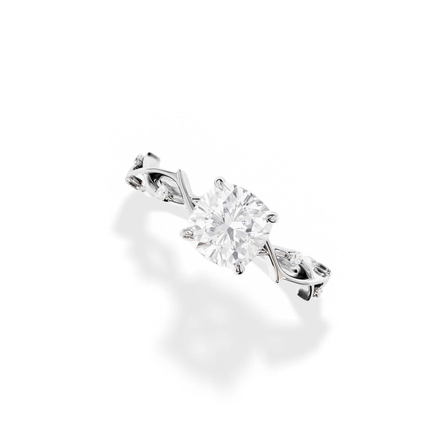 1.30 CT Cushion Cut Moissanite Twig Style Engagement Ring