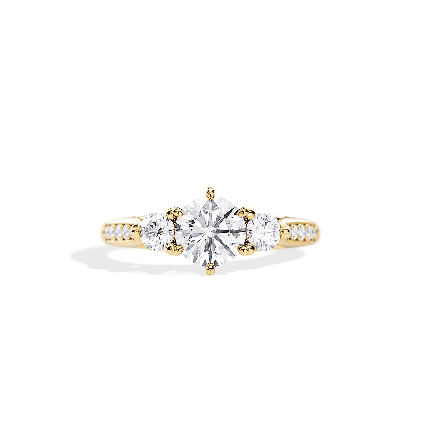 1.0 CT Three Stone Round Cut Moissanite Pave Engagement Ring