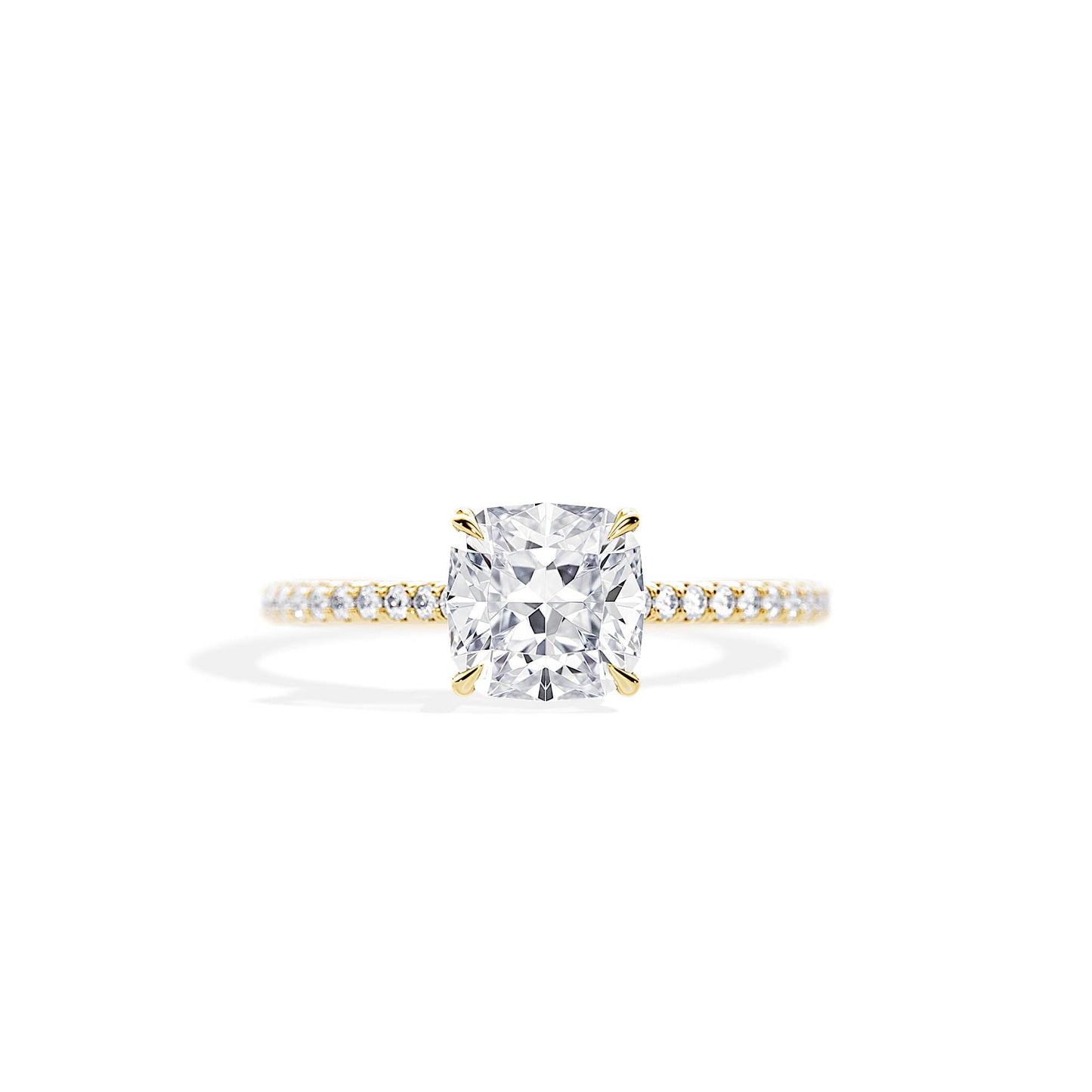 2.0 CT Cushion Cut Moissanite Twisted Hidden Halo & Pave Engagement Ring