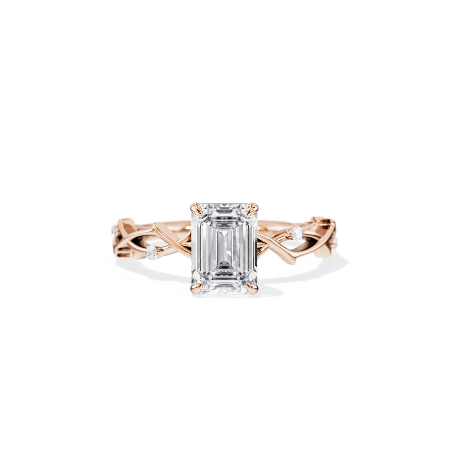 1.75 CT Emerald Cut Moissanite Twig Style Engagement Ring
