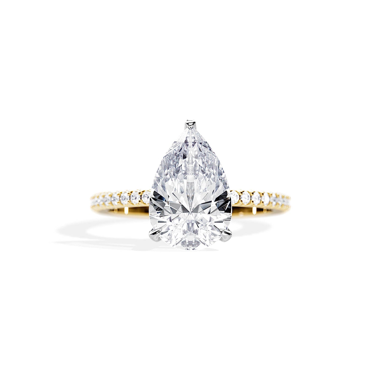 3.0 CT Pear Cut Moissanite Hidden Halo & Pave Setting Engagement Ring