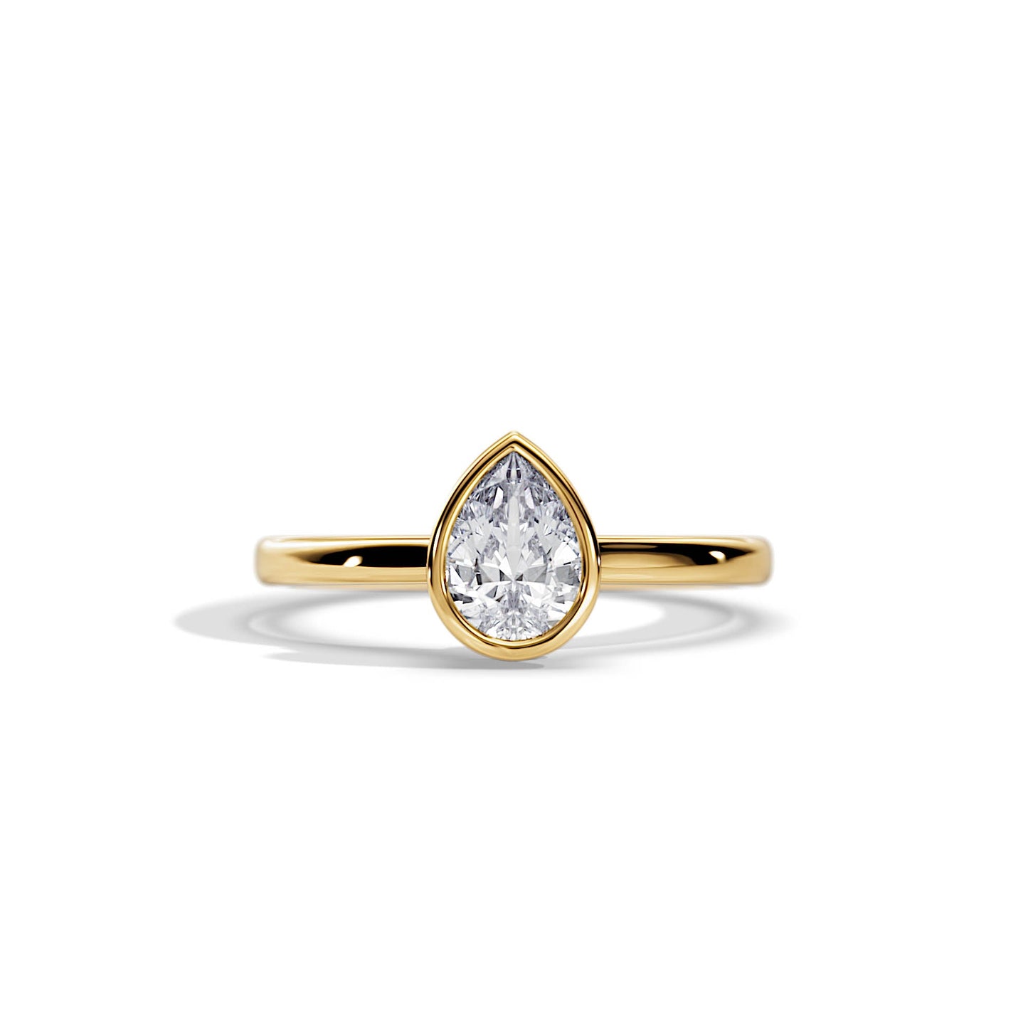 0.80 CT Pear Cut Moissanite Bezel Hidden Halo Engagement Ring