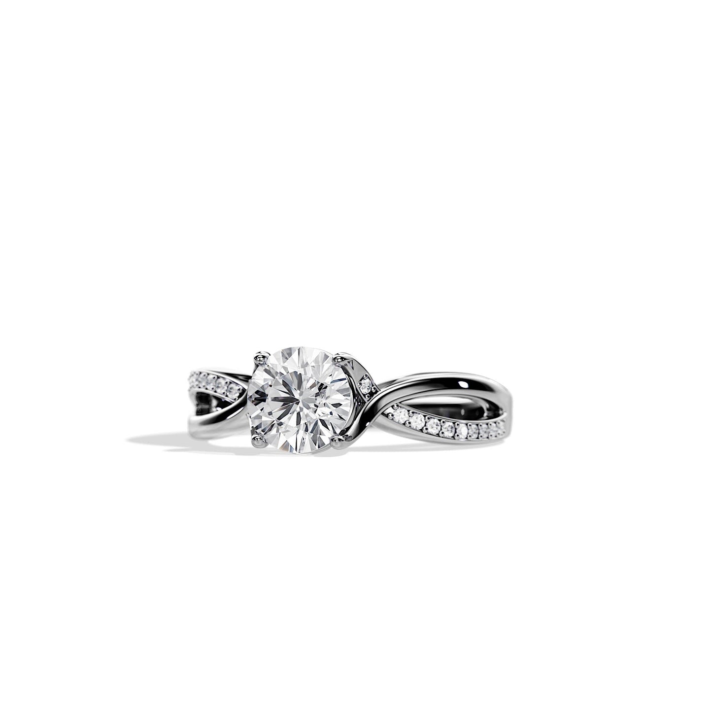 1.0 CT Round Cut Moissanite Split Shank Pave Engagement Ring