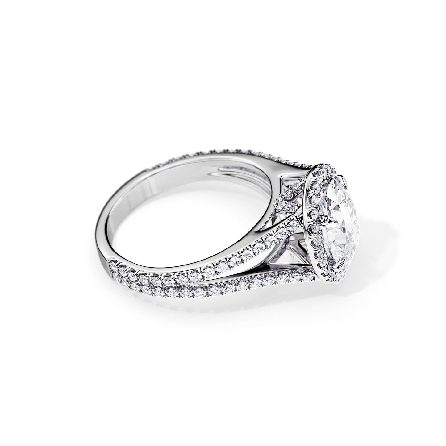 3.0 CT Oval Cut Moissanite Halo Split Shank Pave Engagement Ring