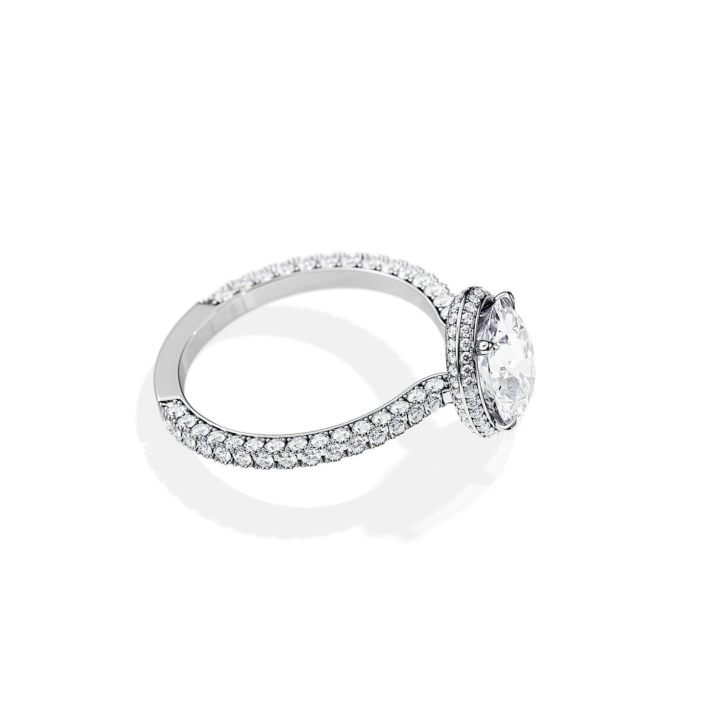 2.10 CT Hidden Halo Oval Cut Moissanite Pave Engagement Ring