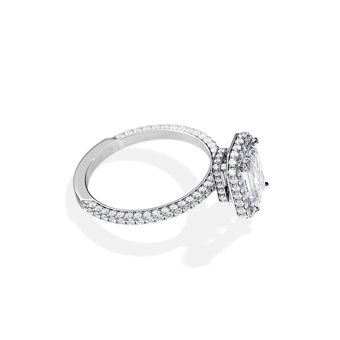 1.75 CT Emerald Cut Halo & Pave Moissanite Engagement Ring
