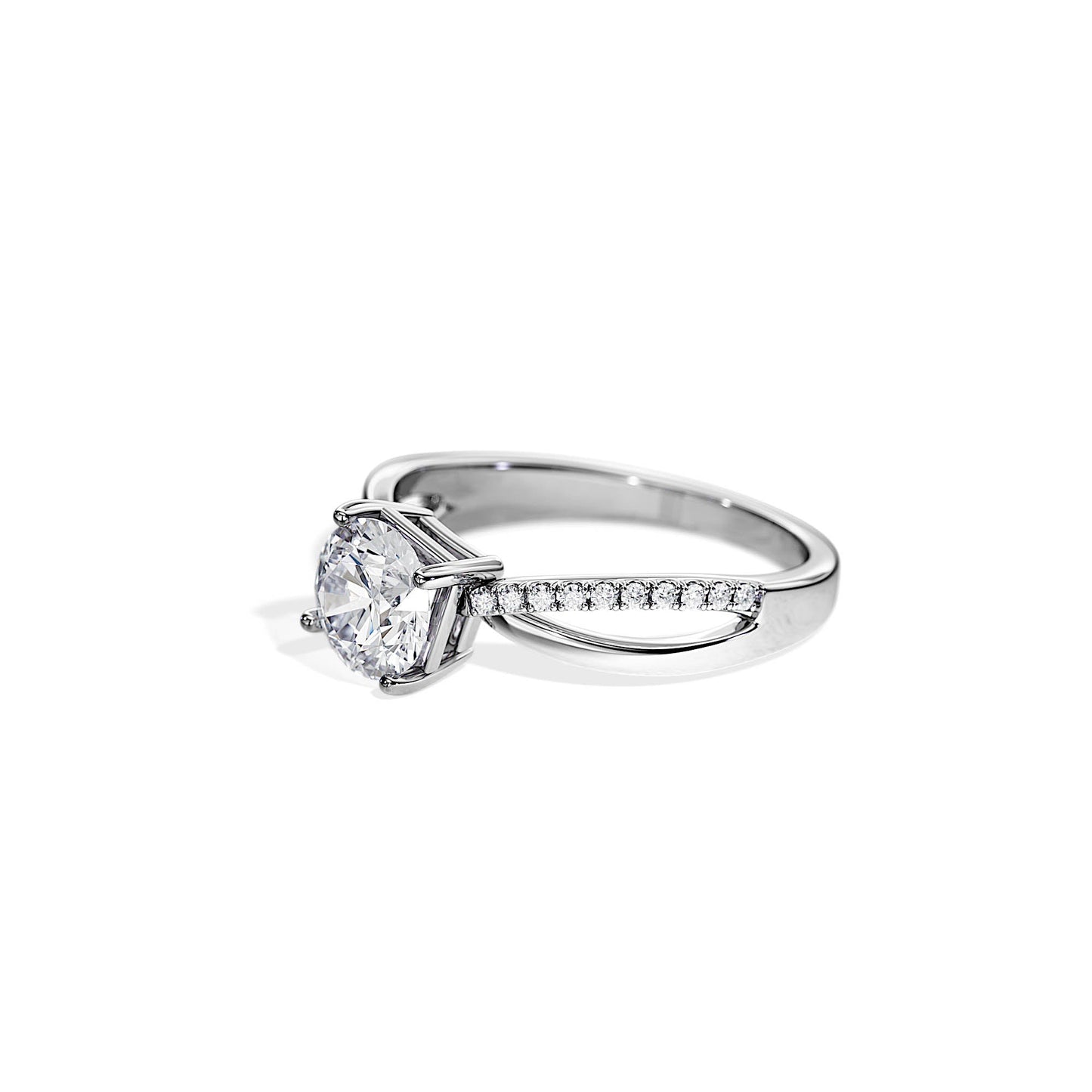 1.0 CT Round Cut Moissanite Split Shank Engagement Ring