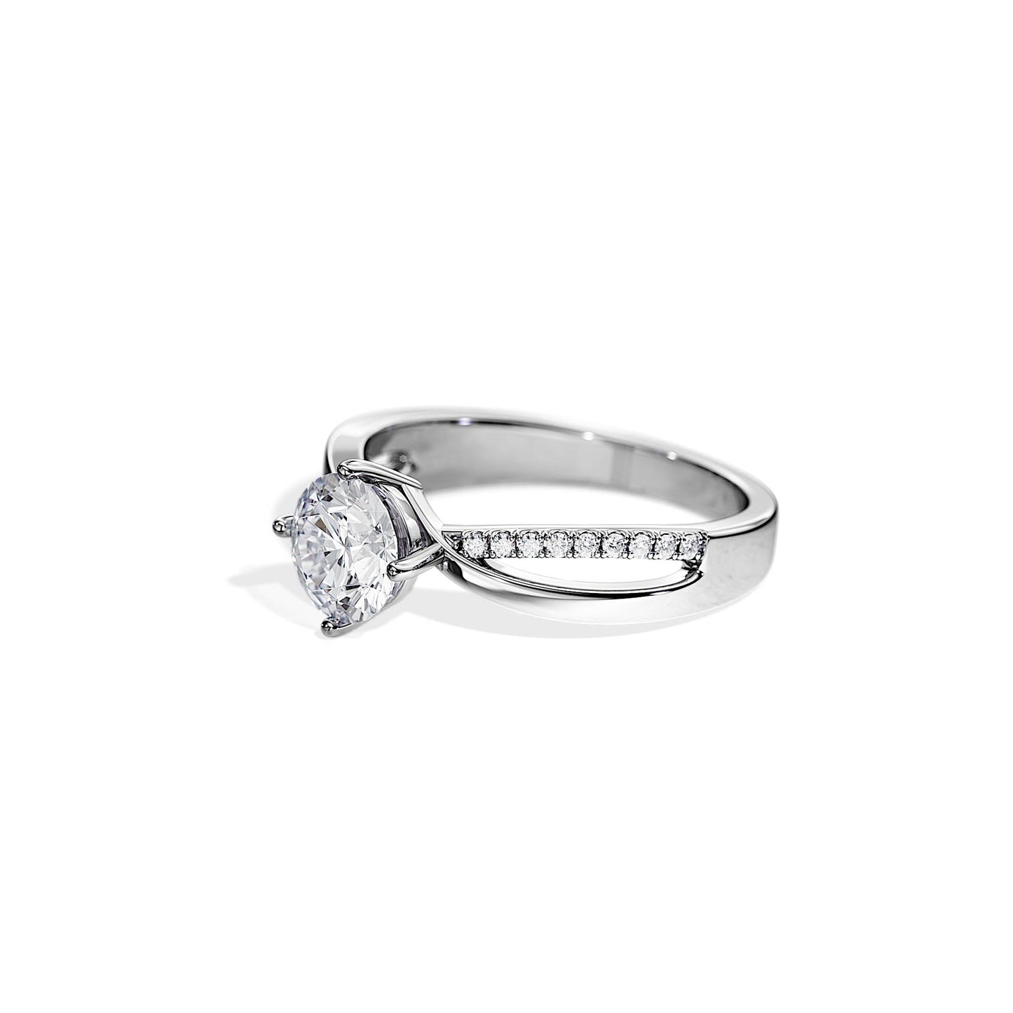1.0 CT Round Moissanite Split Shank Engagement Ring