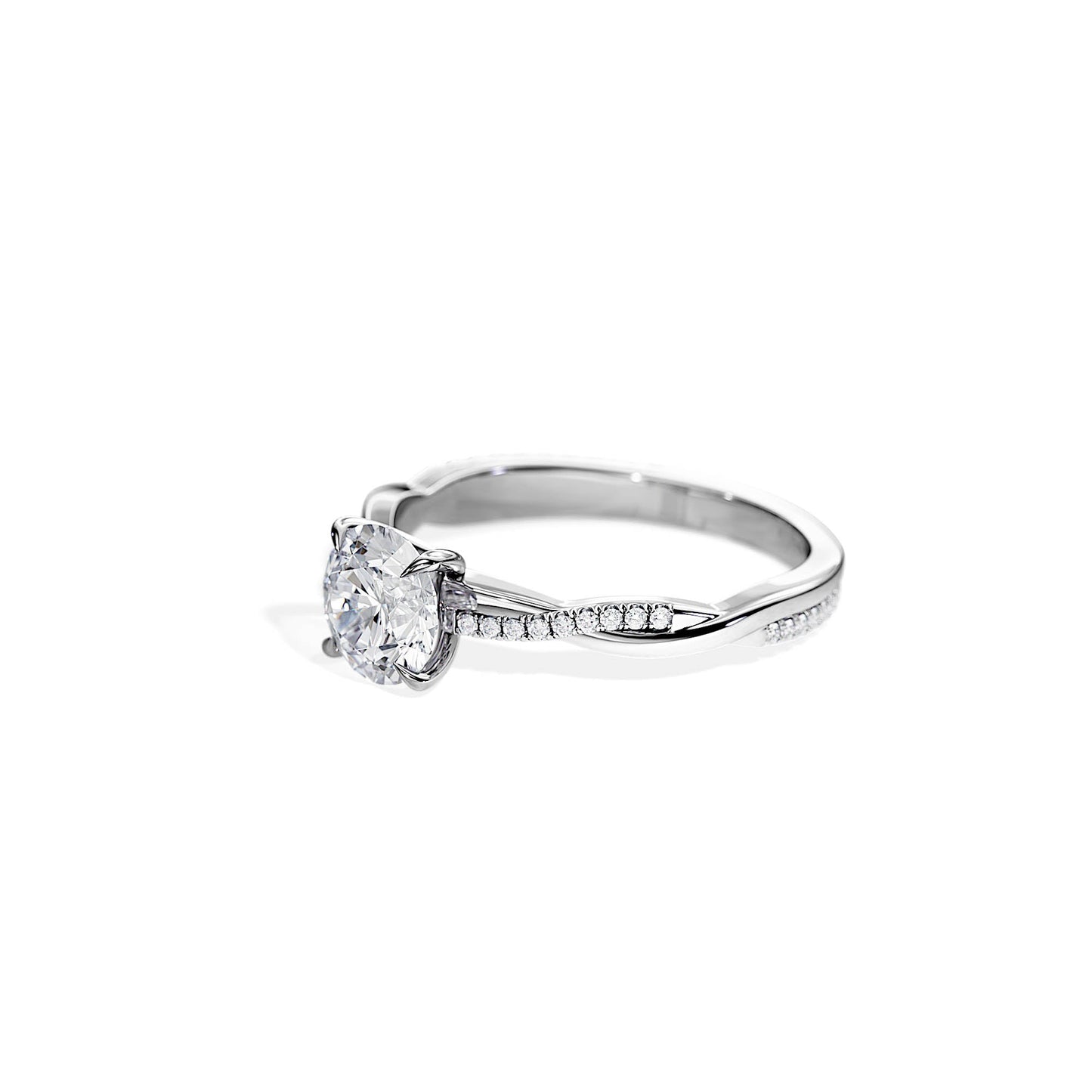 1.0 CT Round Cut Moissanite Twisted Pave Engagement Ring